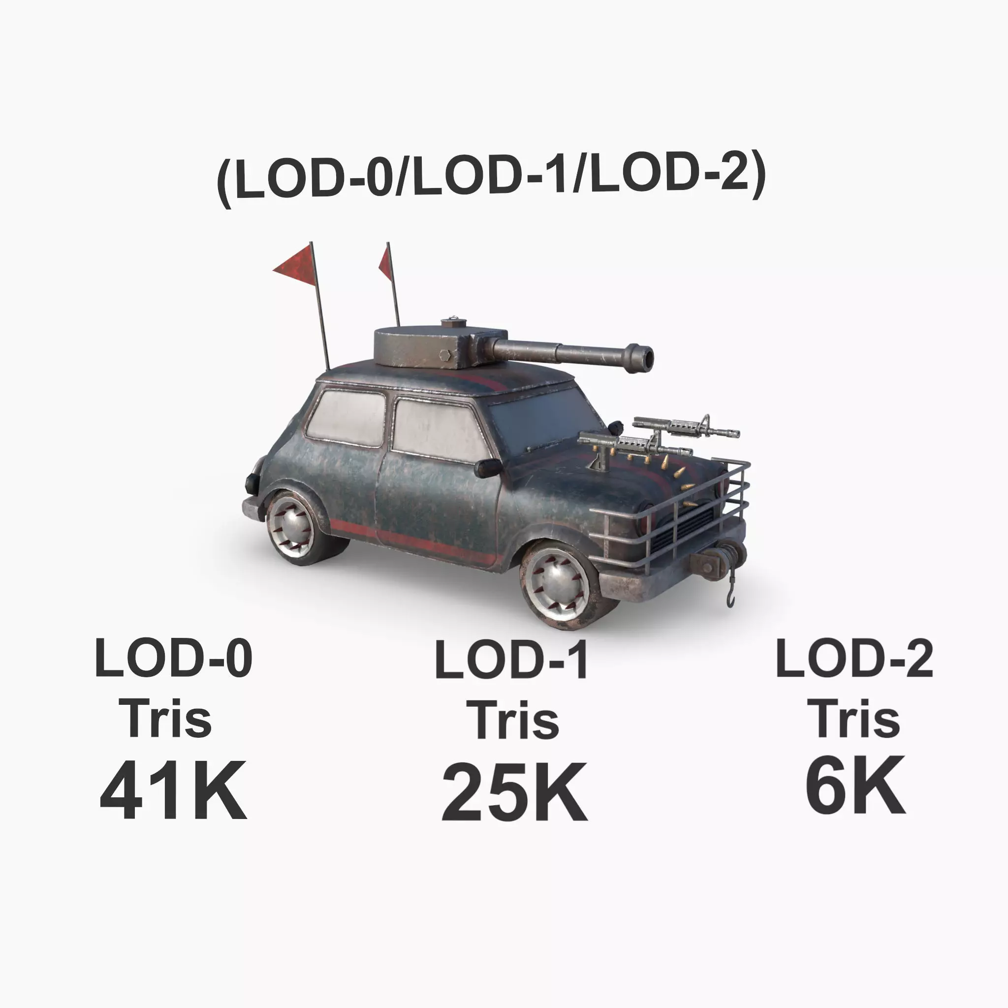 Post Apocalyptic Mini Morris Low-poly War Car Game Asset Low-poly 3D model_0