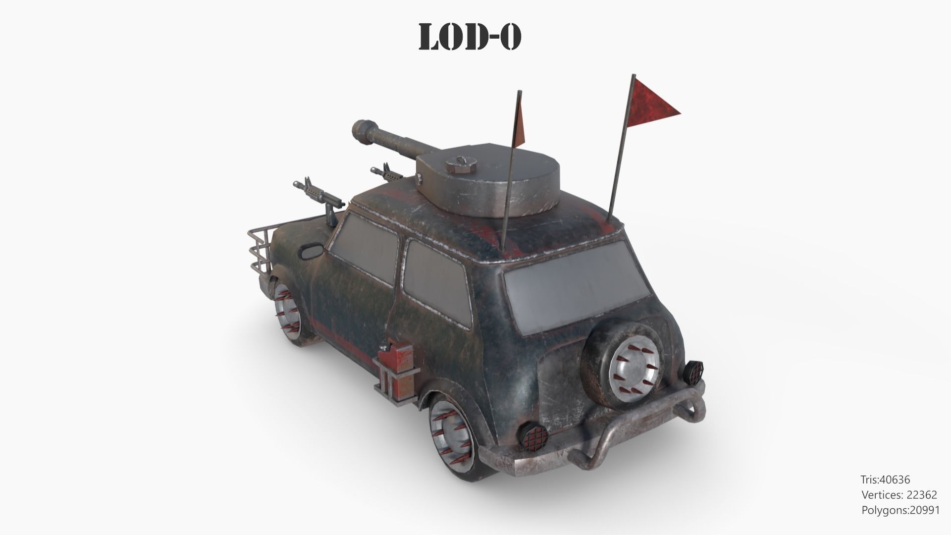 Post Apocalyptic Mini Morris Low-poly War Car Game Asset Low-poly 3D model_8