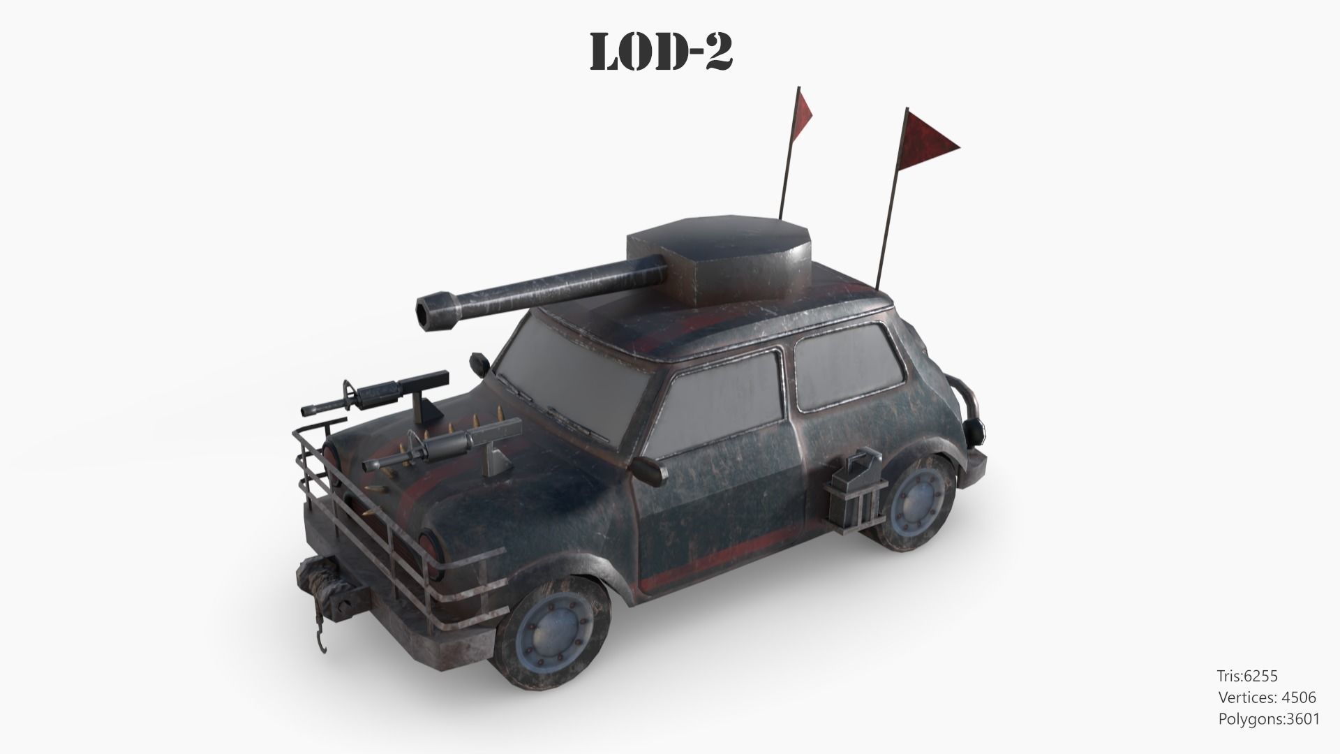 Post Apocalyptic Mini Morris Low-poly War Car Game Asset Low-poly 3D model_53