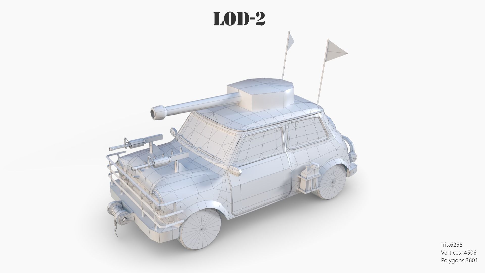 Post Apocalyptic Mini Morris Low-poly War Car Game Asset Low-poly 3D model_77