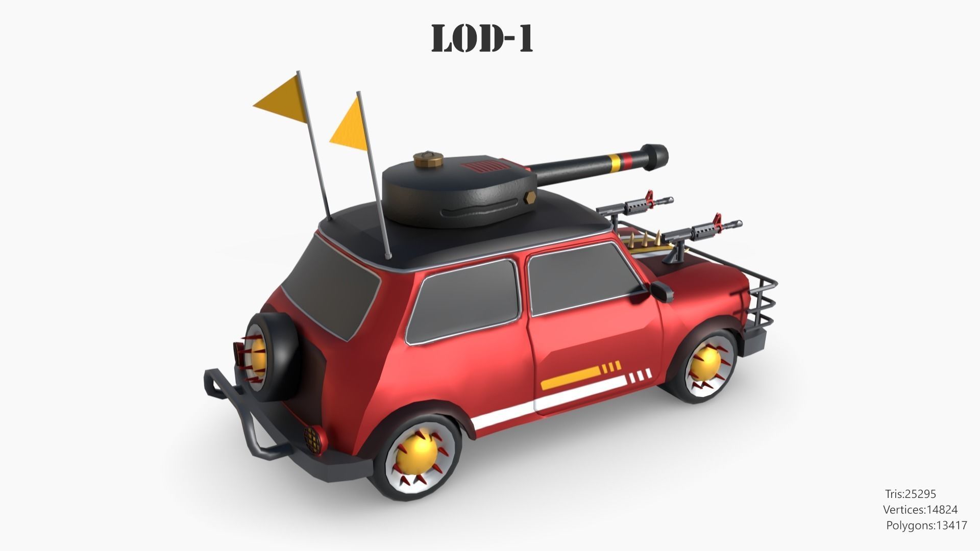Post Apocalyptic Mini Morris Low-poly War Car Game Asset Low-poly 3D model_43