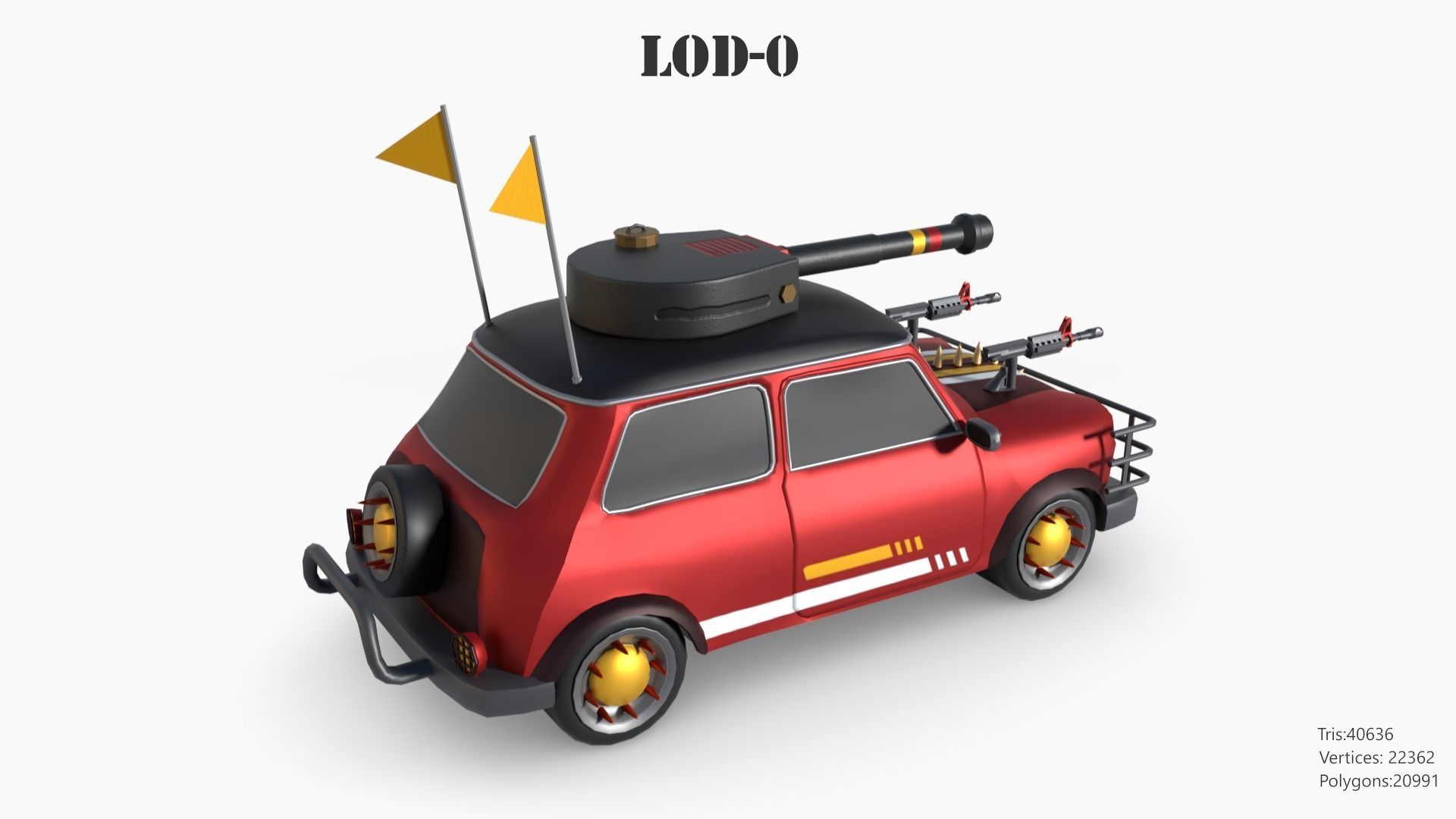 Post Apocalyptic Mini Morris Low-poly War Car Game Asset Low-poly 3D model_21