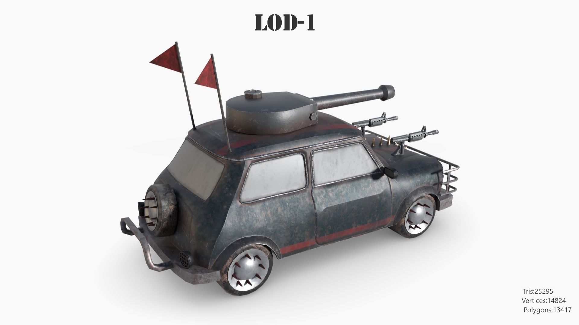 Post Apocalyptic Mini Morris Low-poly War Car Game Asset Low-poly 3D model_36