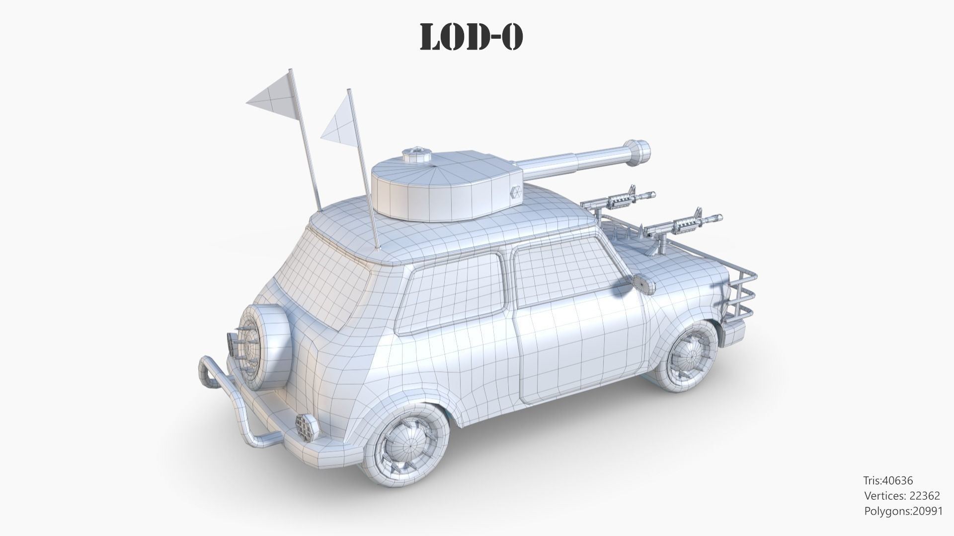 Post Apocalyptic Mini Morris Low-poly War Car Game Asset Low-poly 3D model_29