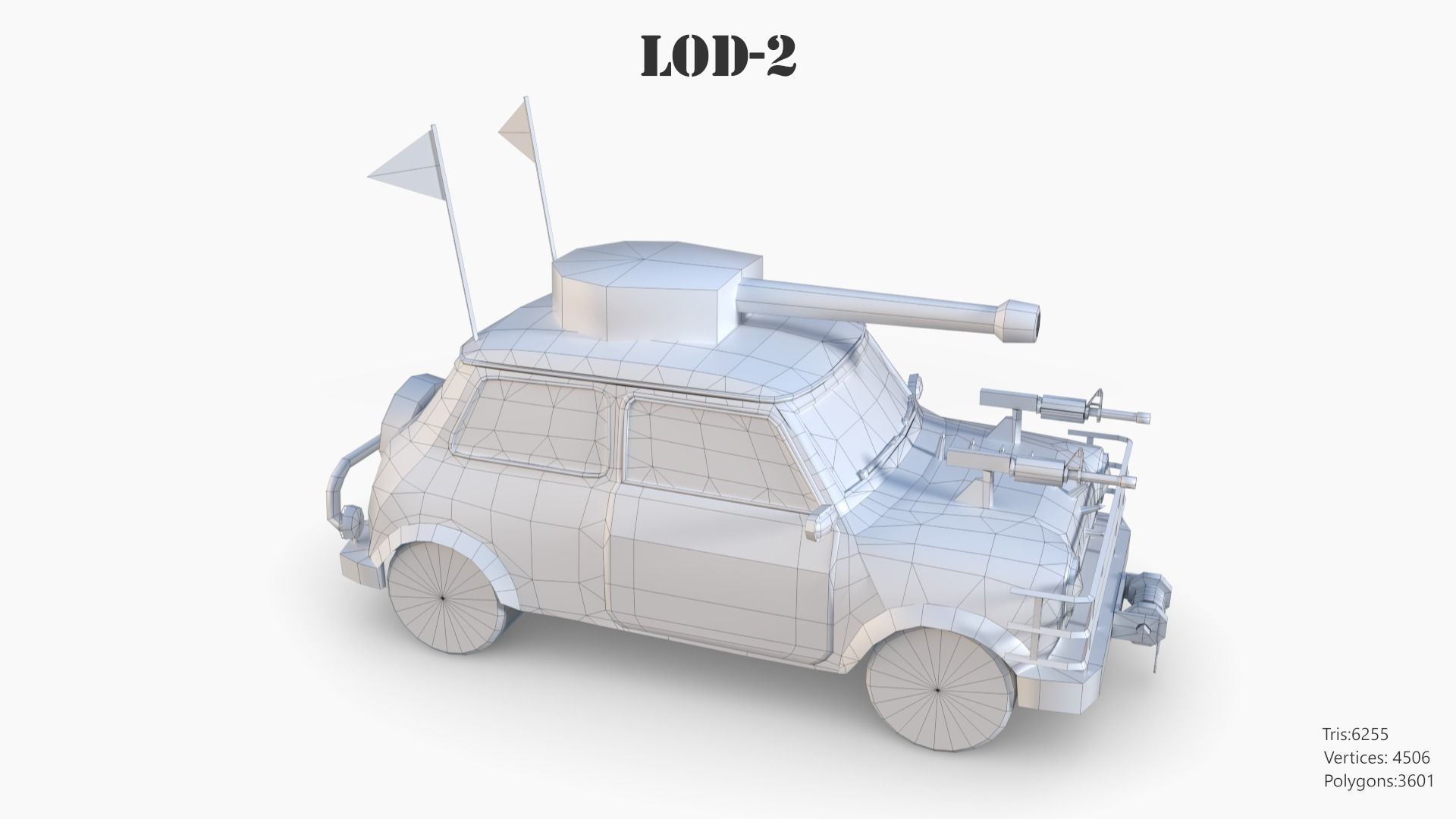 Post Apocalyptic Mini Morris Low-poly War Car Game Asset Low-poly 3D model_78