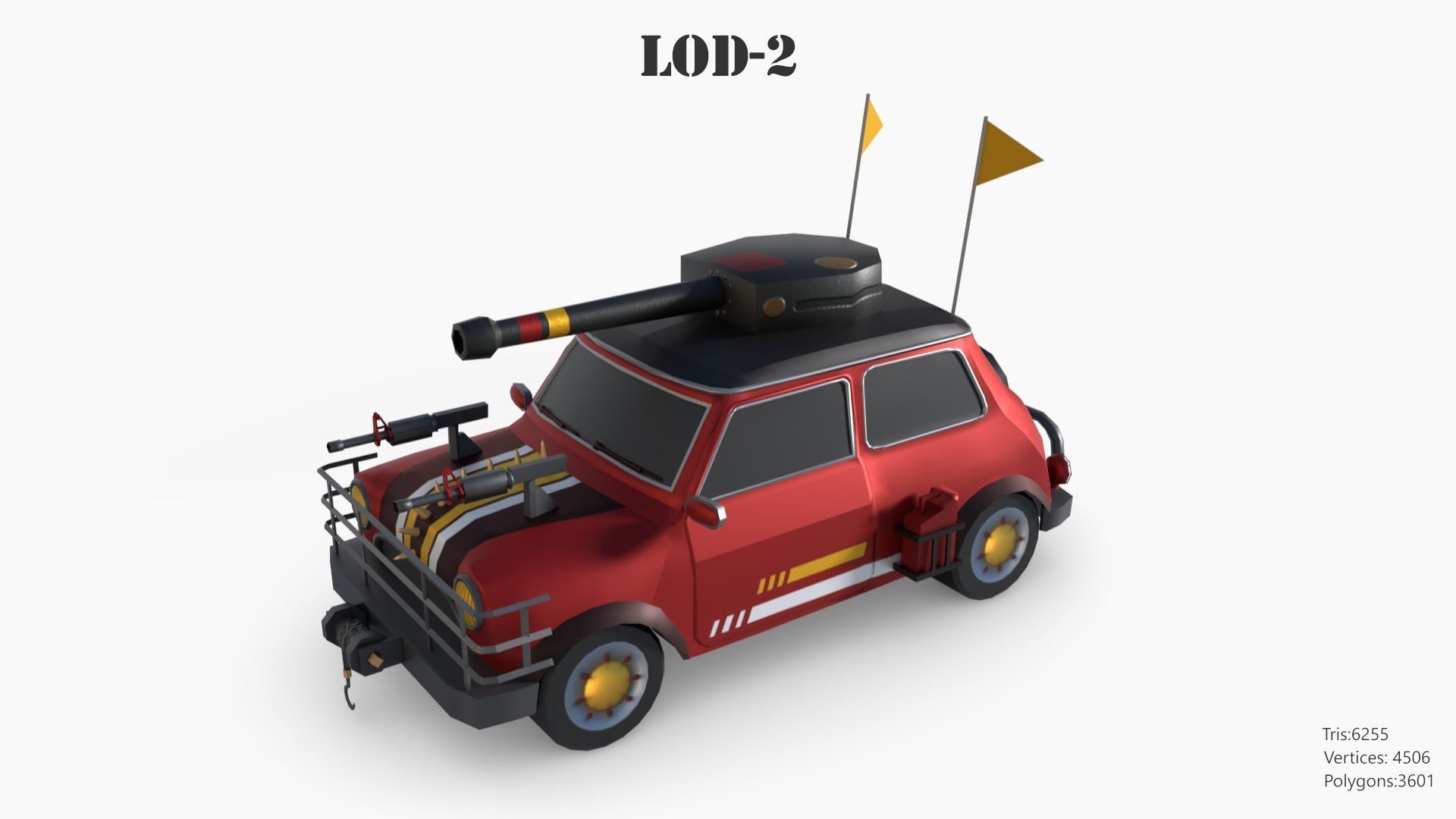 Post Apocalyptic Mini Morris Low-poly War Car Game Asset Low-poly 3D model_66