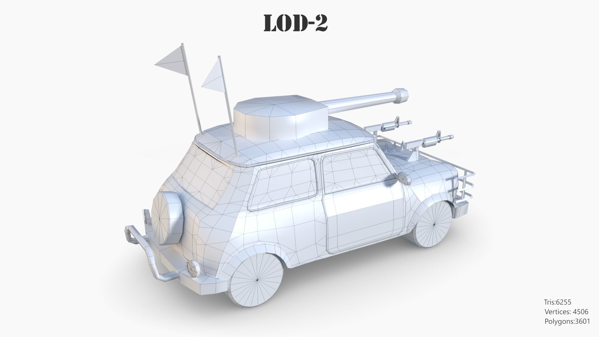 Post Apocalyptic Mini Morris Low-poly War Car Game Asset Low-poly 3D model_75