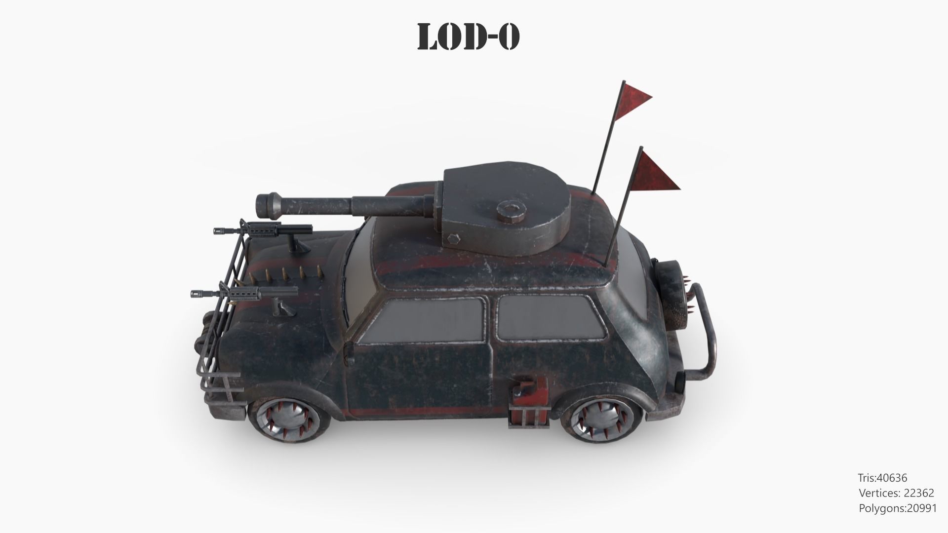 Post Apocalyptic Mini Morris Low-poly War Car Game Asset Low-poly 3D model_7