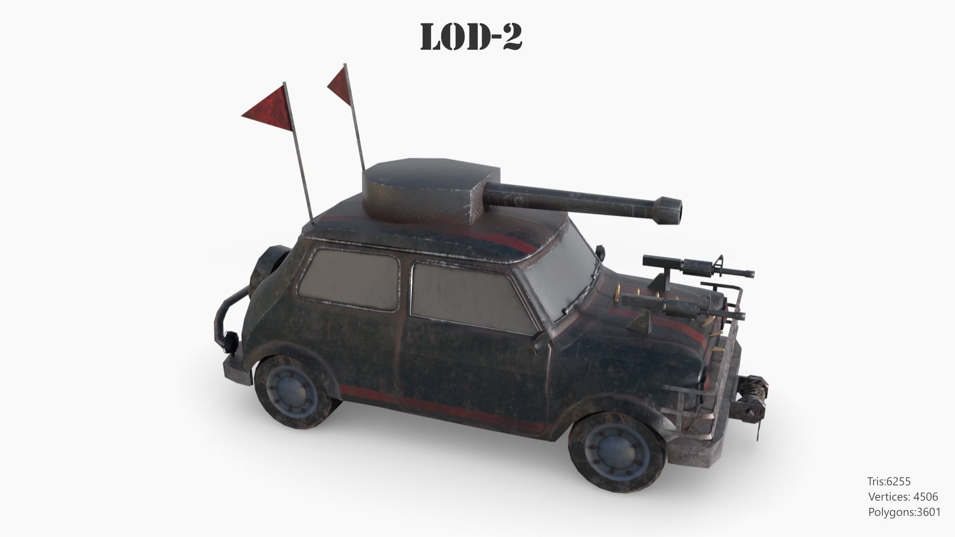 Post Apocalyptic Mini Morris Low-poly War Car Game Asset Low-poly 3D model_58