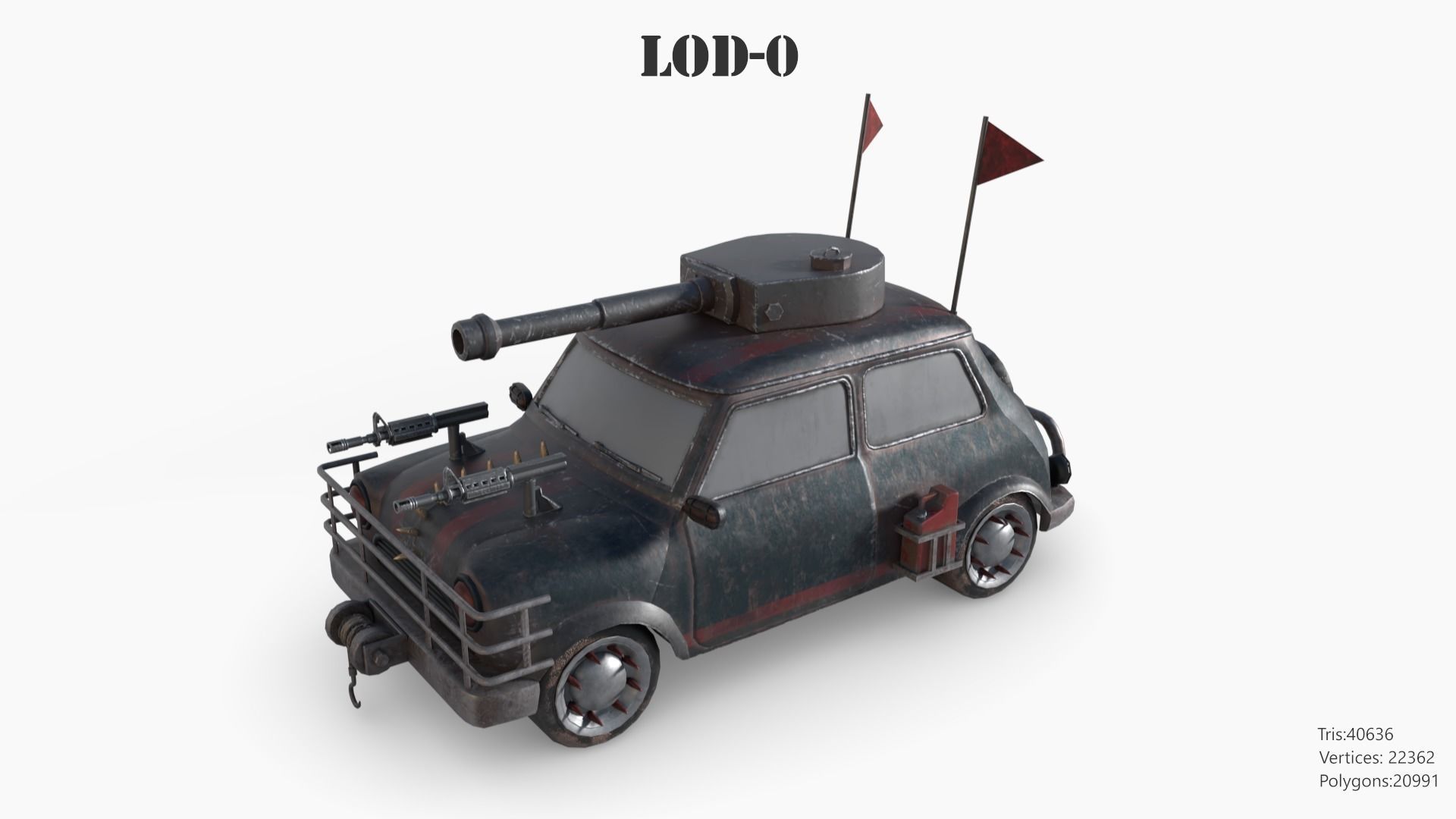 Post Apocalyptic Mini Morris Low-poly War Car Game Asset Low-poly 3D model_10