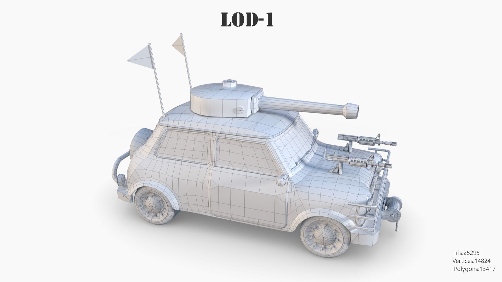 Post Apocalyptic Mini Morris Low-poly War Car Game Asset Low-poly 3D model_52