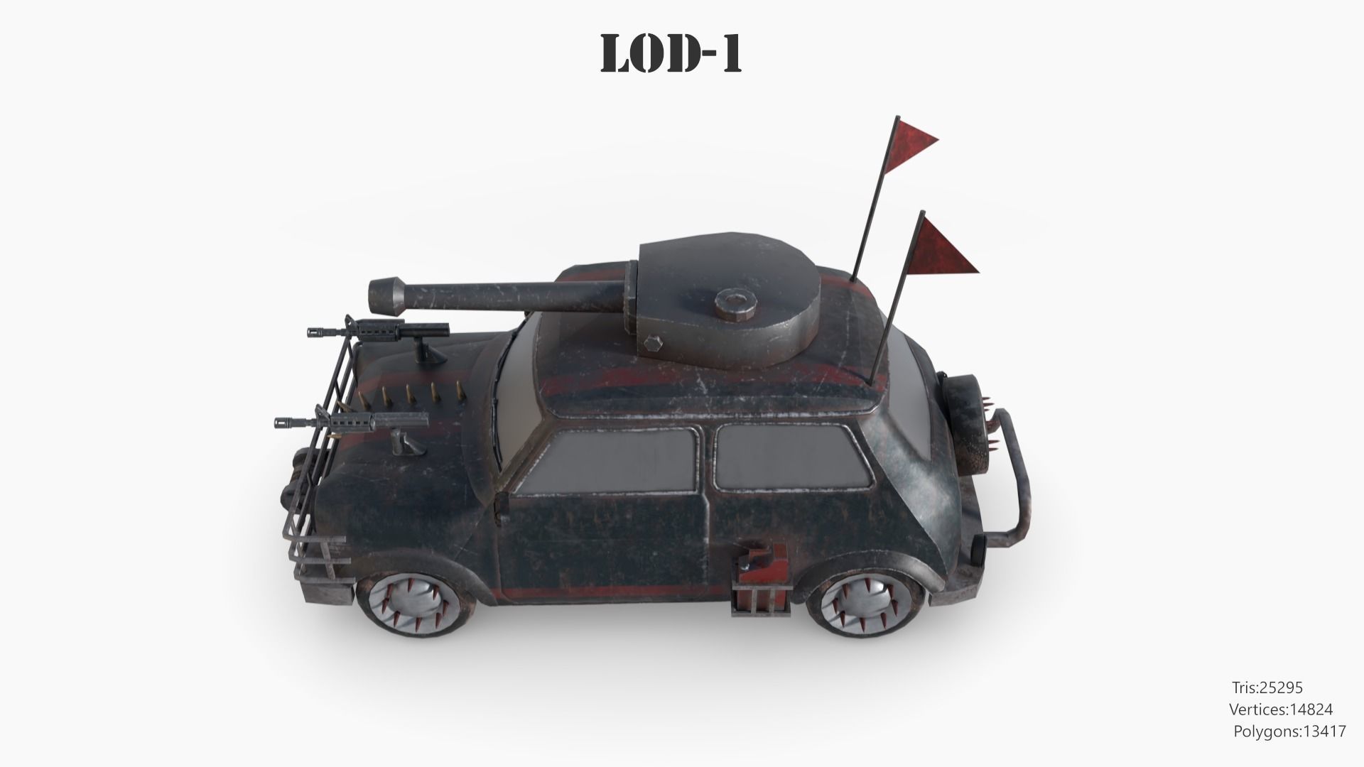 Post Apocalyptic Mini Morris Low-poly War Car Game Asset Low-poly 3D model_34