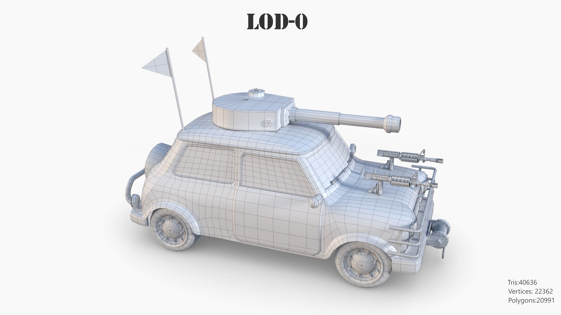 Post Apocalyptic Mini Morris Low-poly War Car Game Asset Low-poly 3D model_27