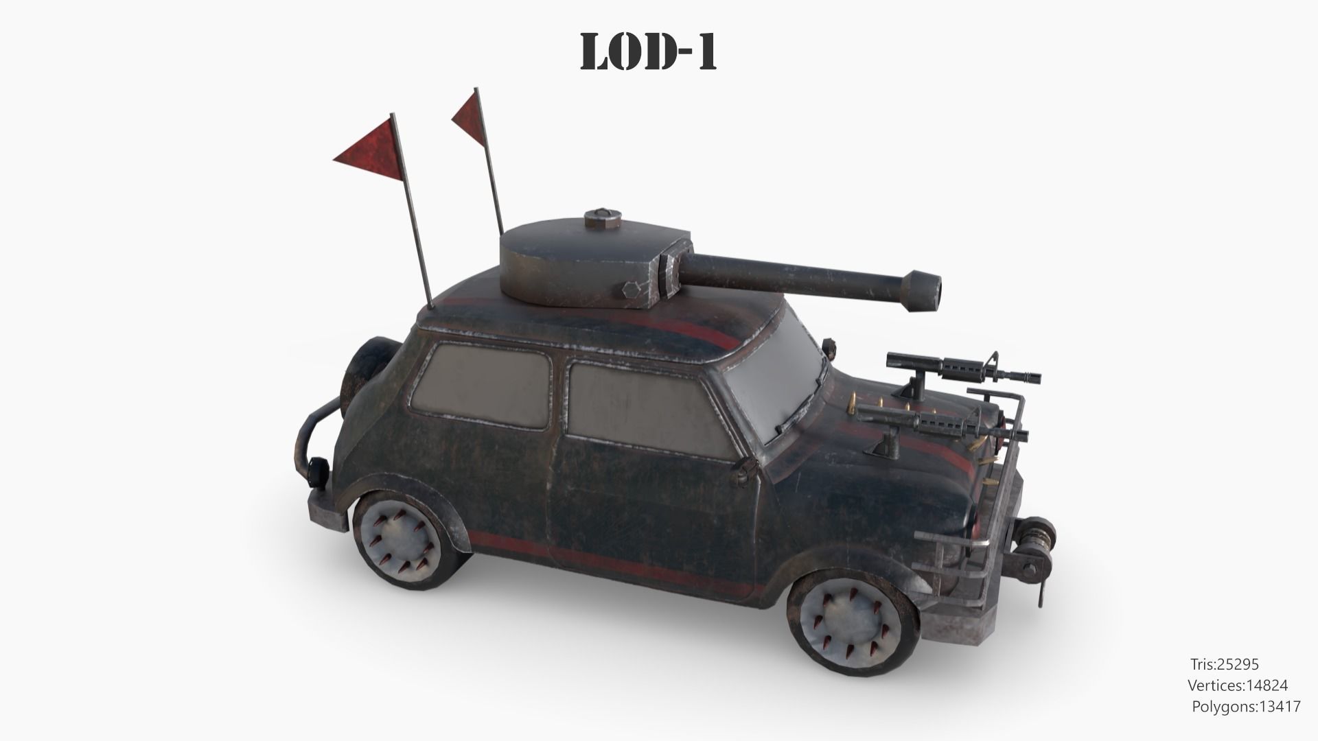 Post Apocalyptic Mini Morris Low-poly War Car Game Asset Low-poly 3D model_74