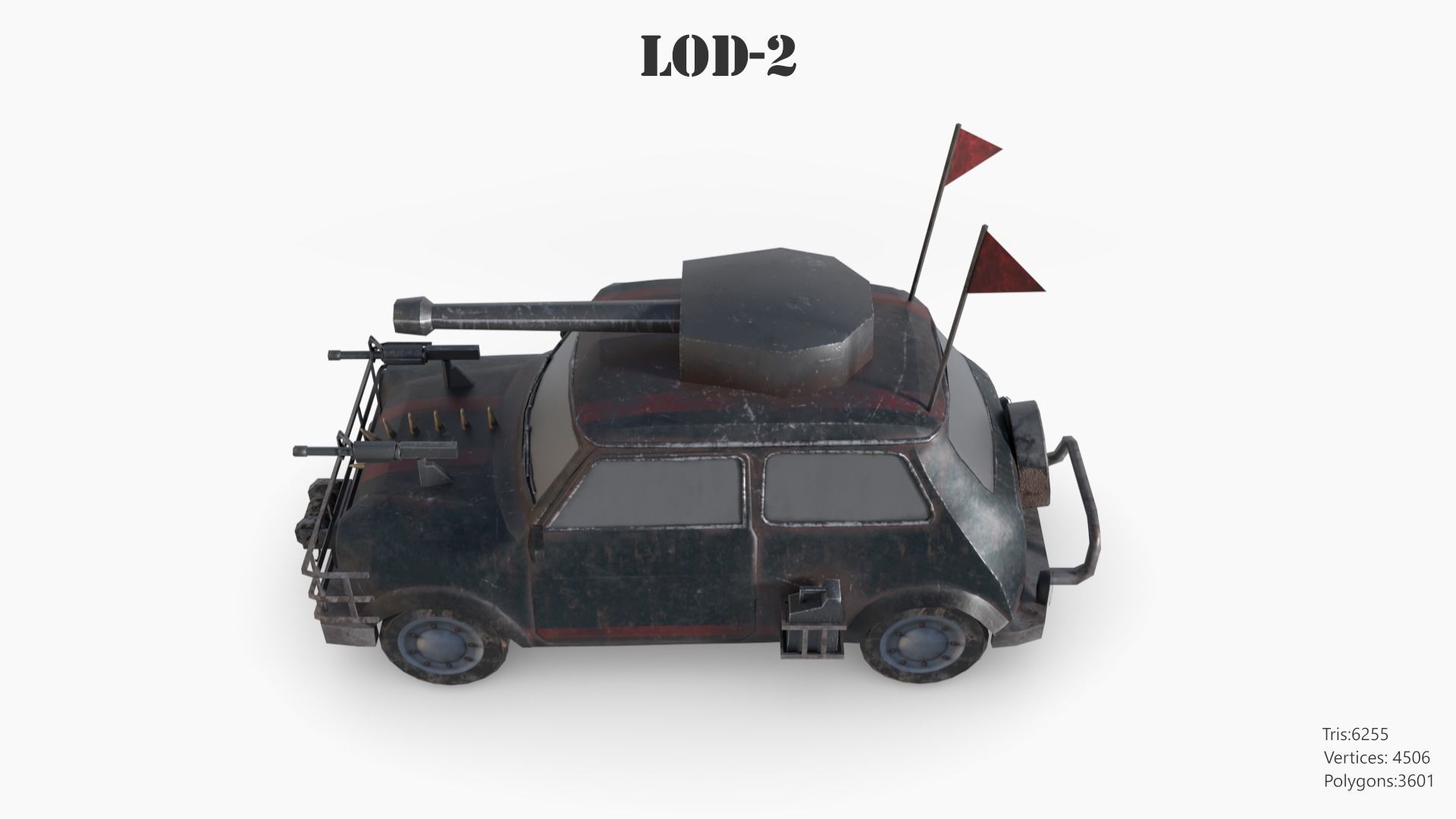 Post Apocalyptic Mini Morris Low-poly War Car Game Asset Low-poly 3D model_56