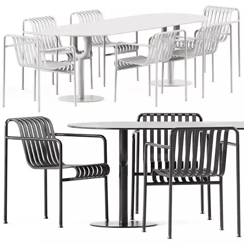 Piper Pedestal Pill Table and Palissade Armchair by Hay