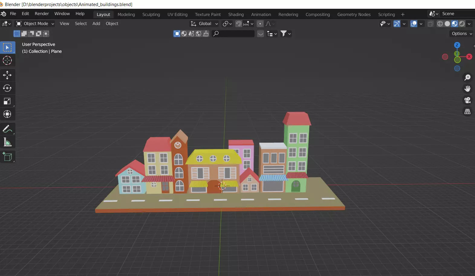 Cartoon buildings street low poly Low-poly 3D model_0