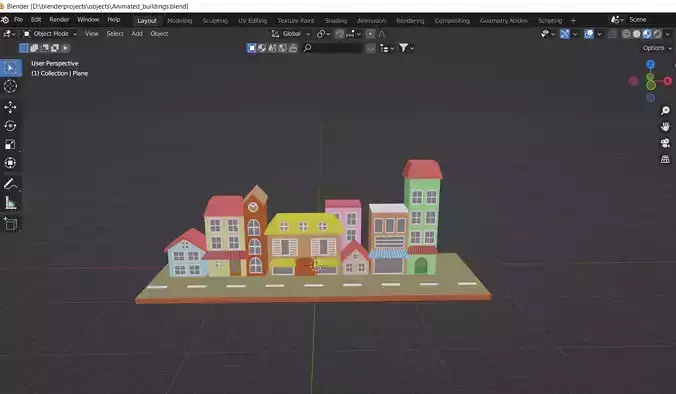 Cartoon buildings street low poly