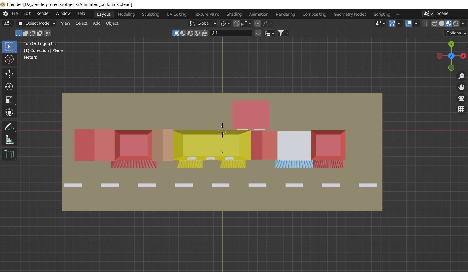 Cartoon buildings street low poly Low-poly 3D model_2