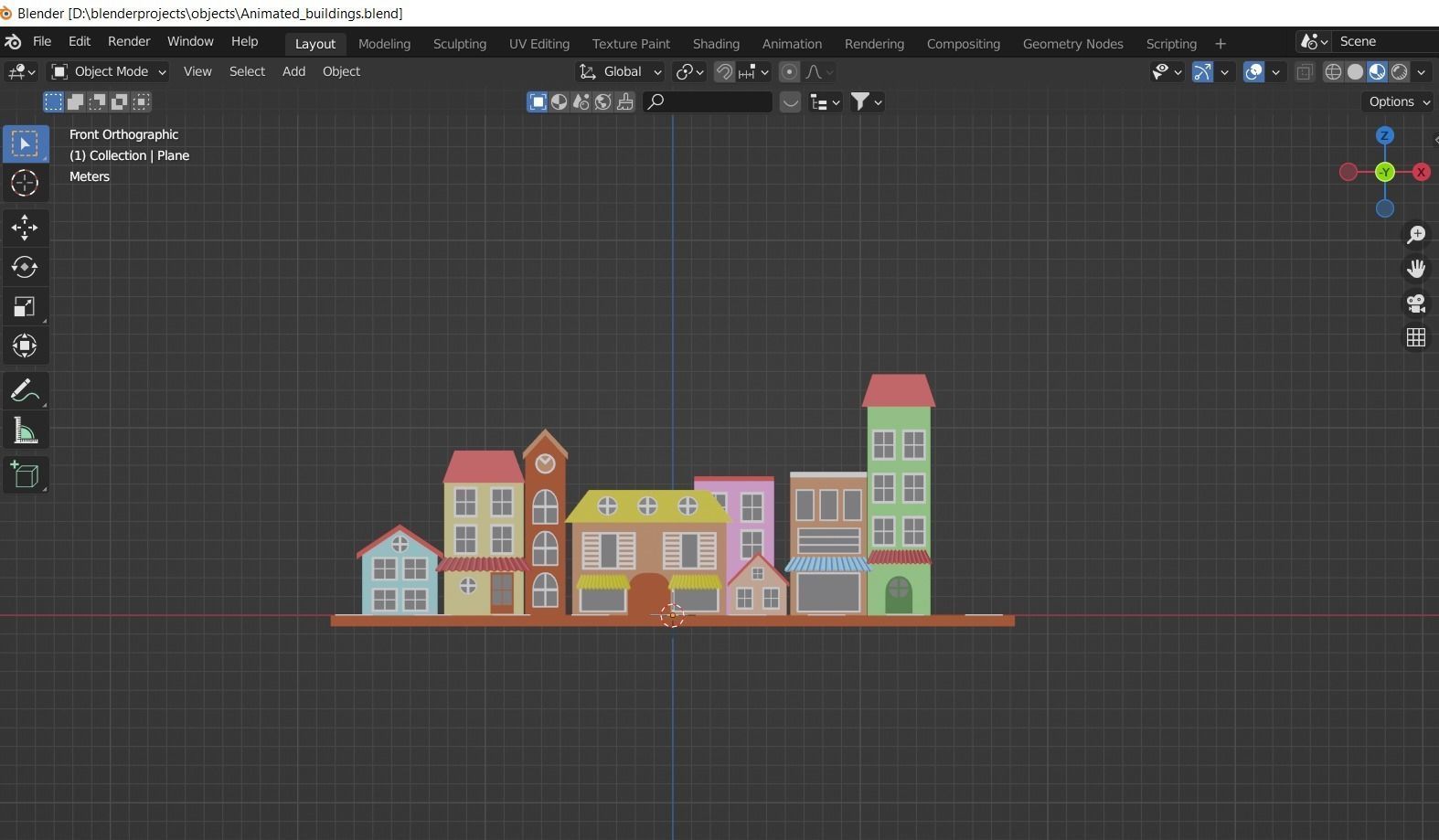 Cartoon buildings street low poly Low-poly 3D model_3