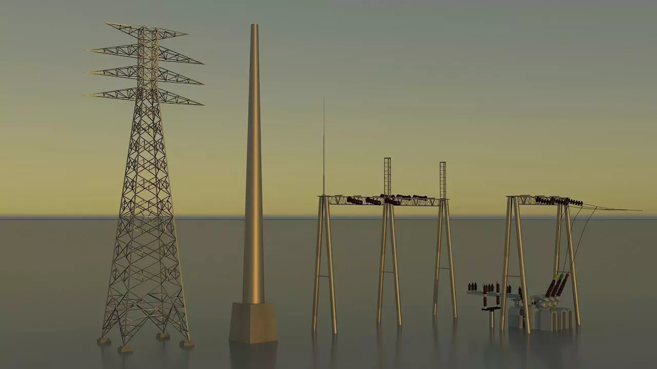 Substation equipment 3D Model Low-poly 3D model_0