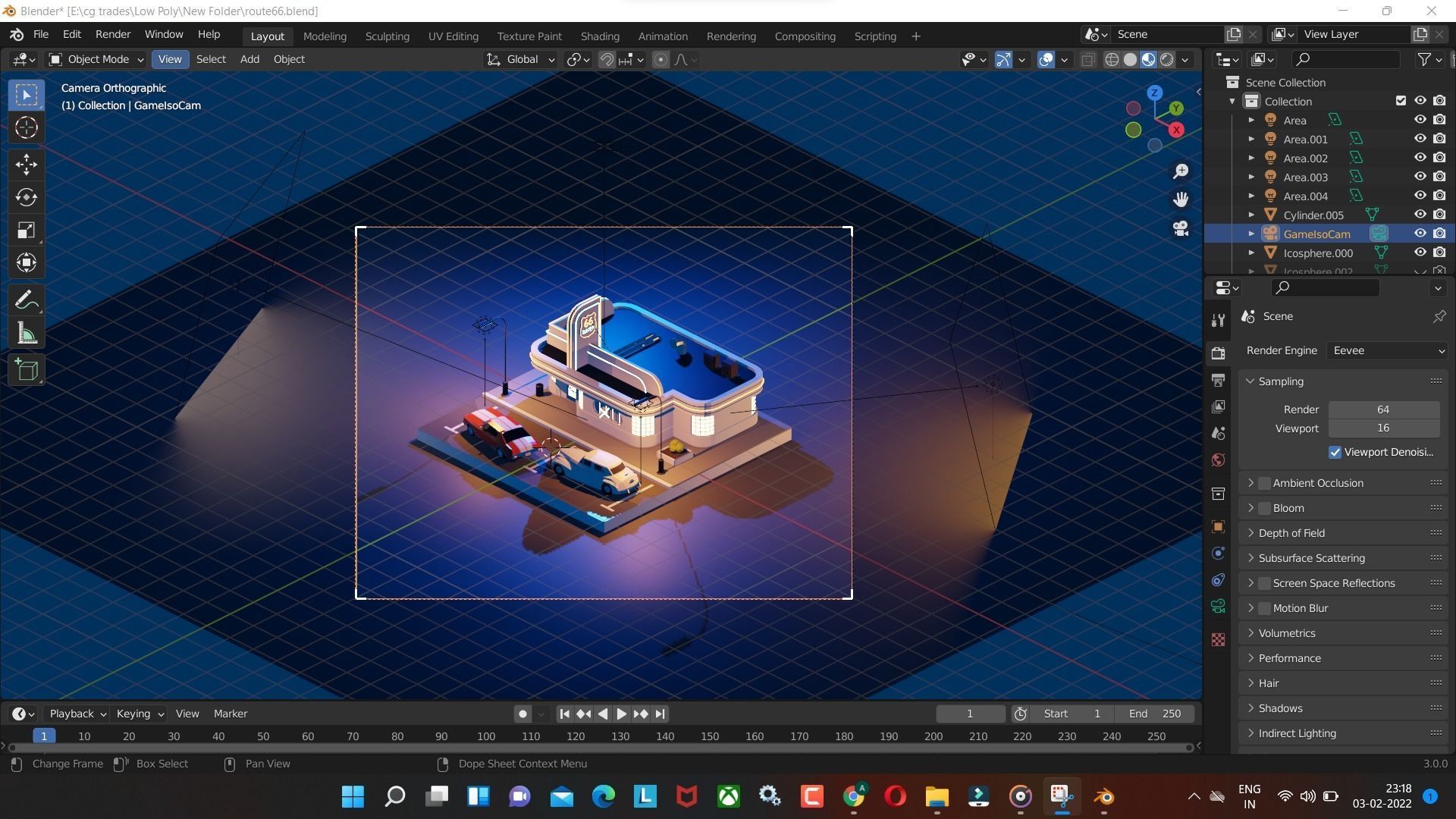 Rounte  model with Cars and Canteen  in blender low poly Low-poly 3D model_2