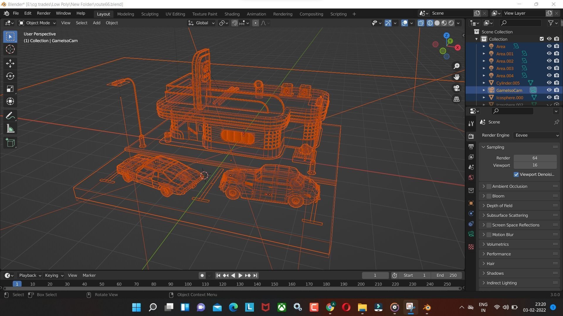 Rounte  model with Cars and Canteen  in blender low poly Low-poly 3D model_5