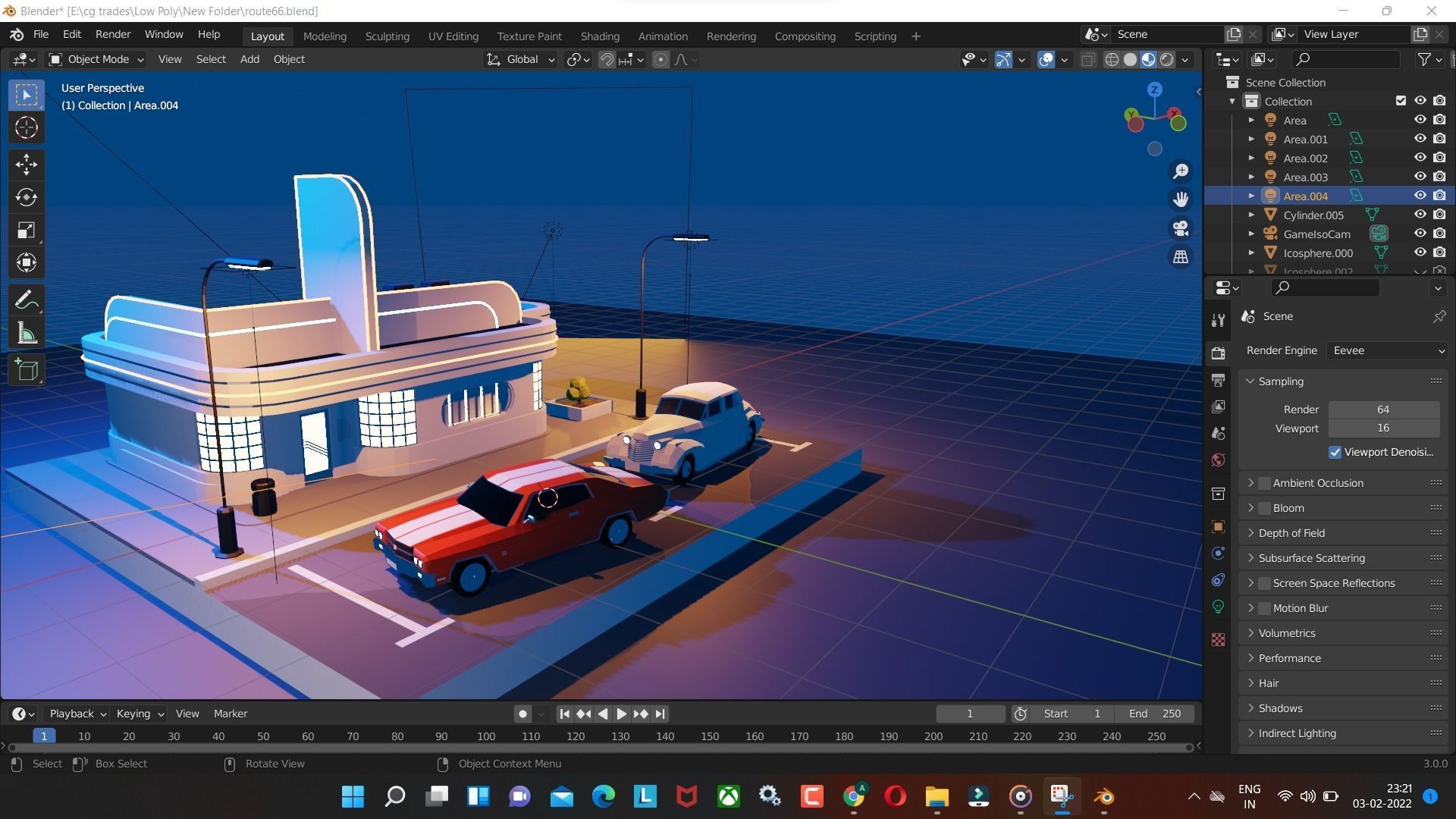 Rounte  model with Cars and Canteen  in blender low poly Low-poly 3D model_8
