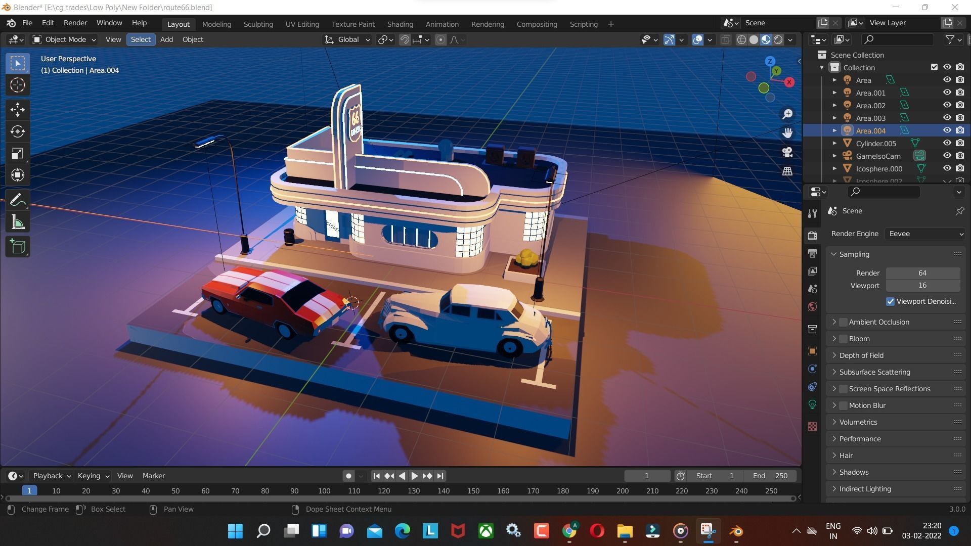 Rounte  model with Cars and Canteen  in blender low poly Low-poly 3D model_7