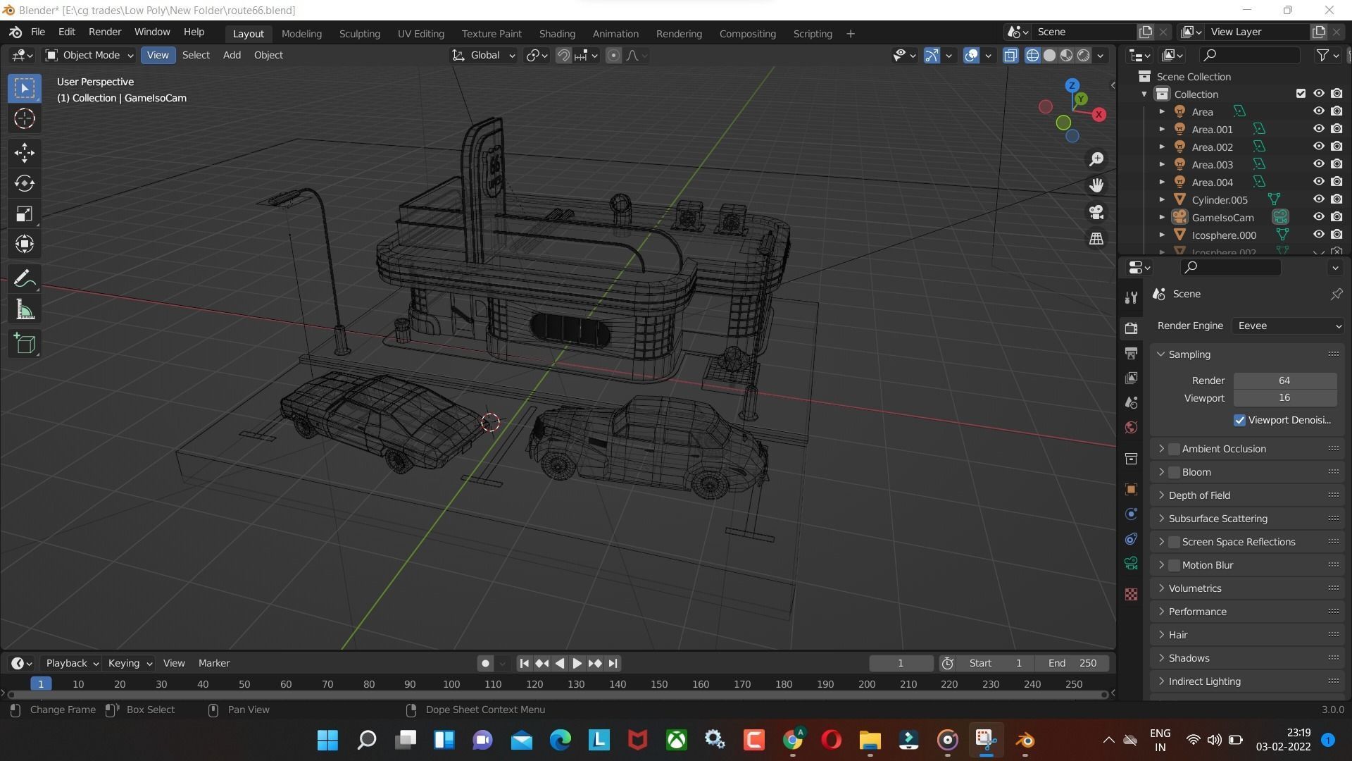 Rounte  model with Cars and Canteen  in blender low poly Low-poly 3D model_4