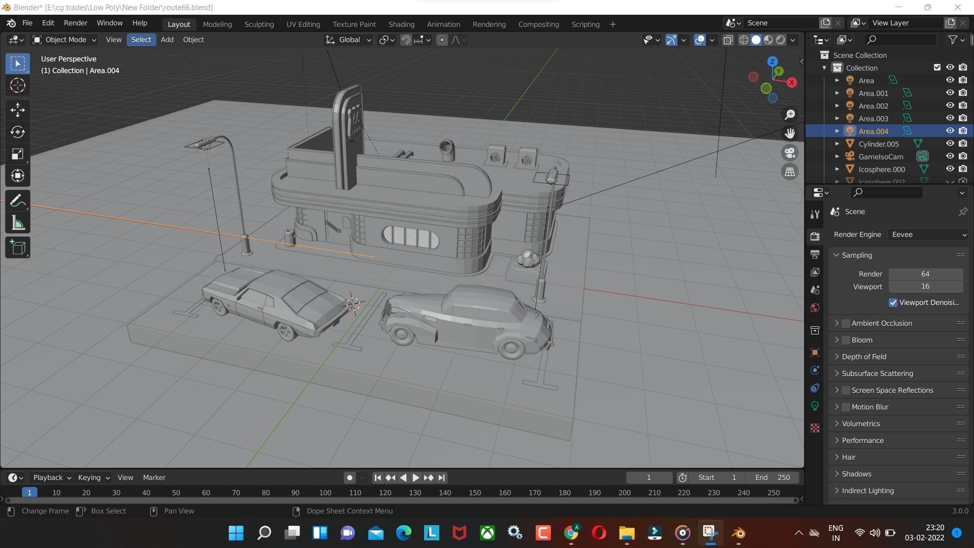 Rounte  model with Cars and Canteen  in blender low poly Low-poly 3D model_6