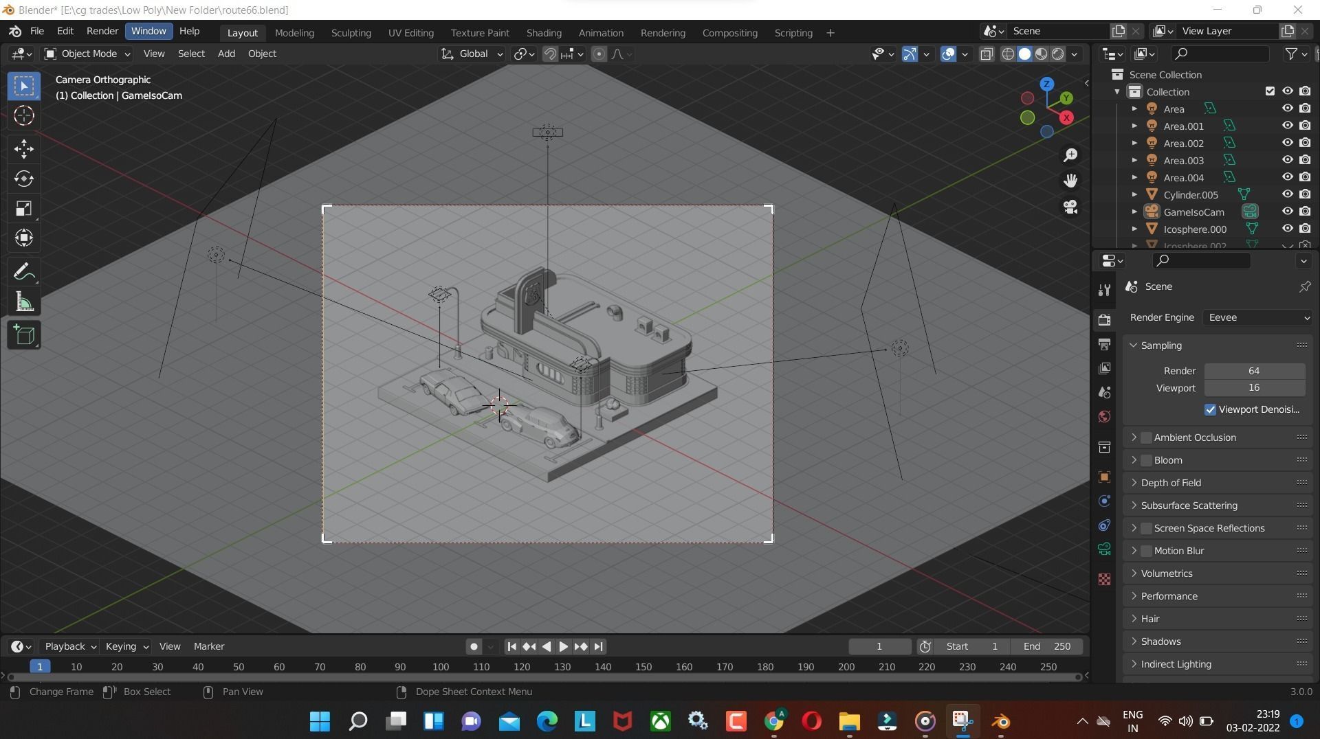 Rounte  model with Cars and Canteen  in blender low poly Low-poly 3D model_3