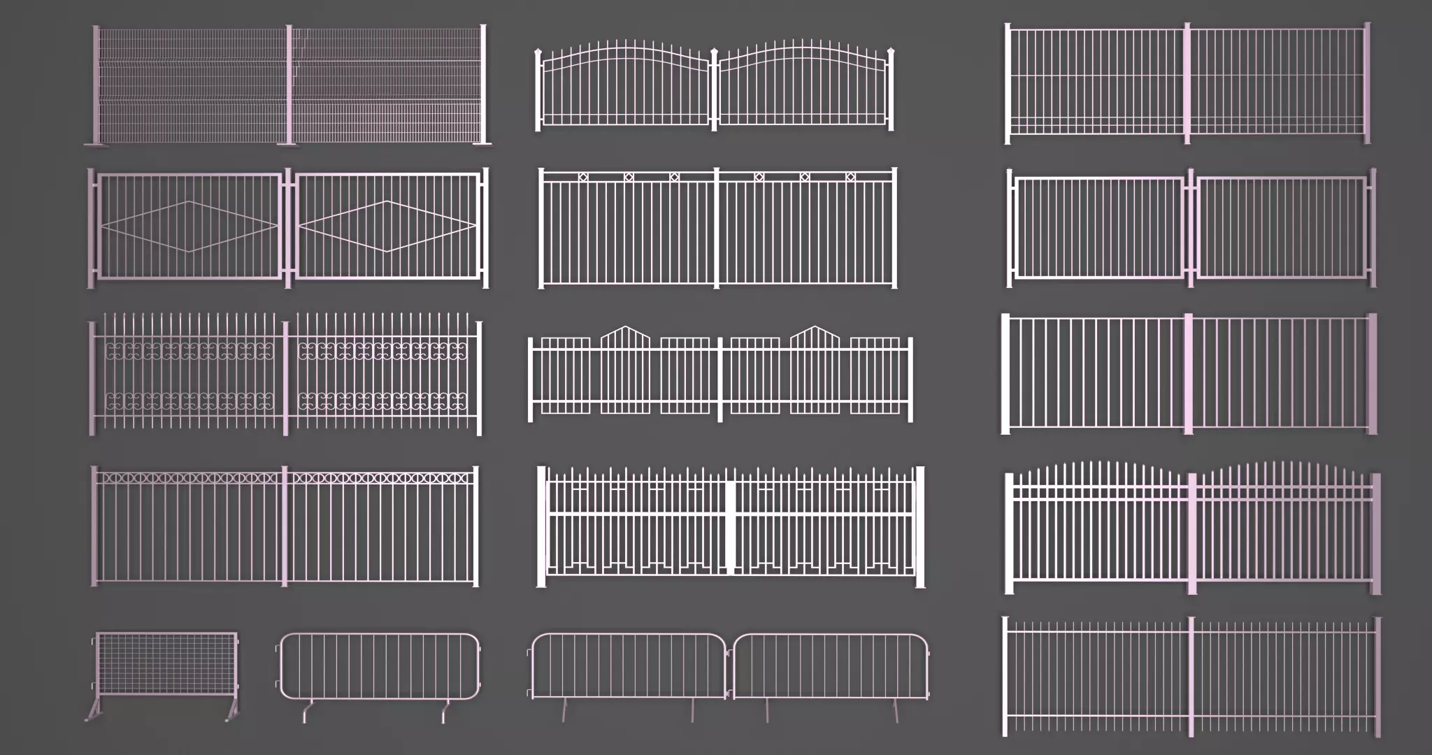 Fence Collection set of metal fences and gates 3D model