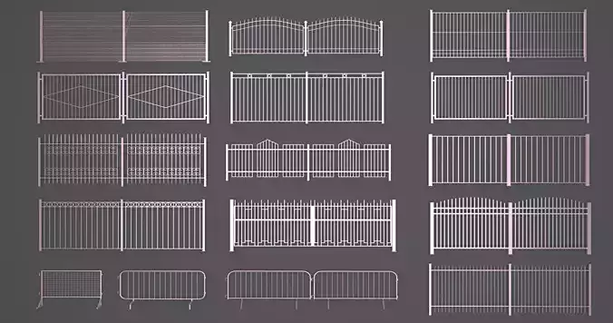 Fence Collection set of metal fences and gates
