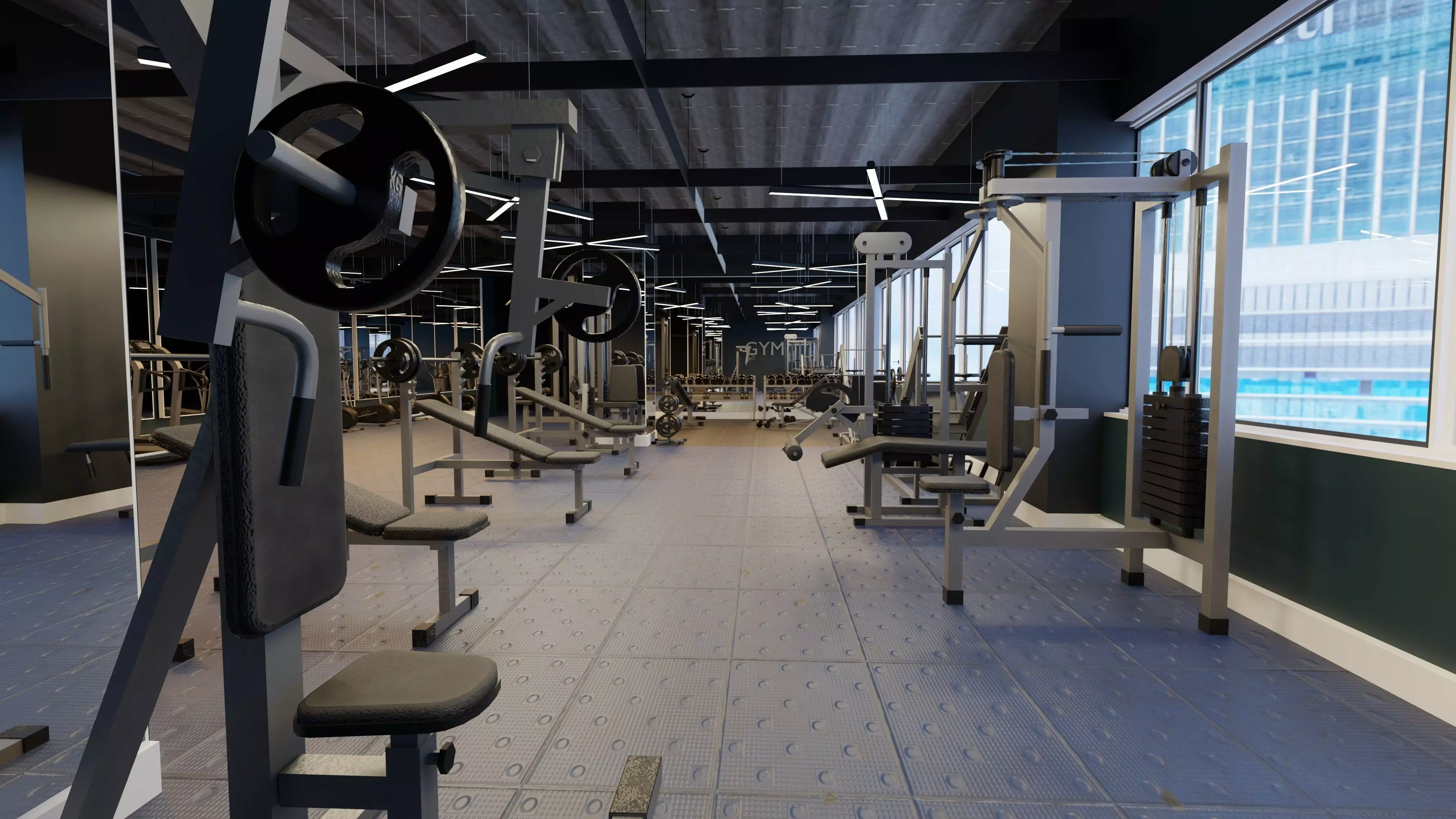 realistic GYM model scene - fitness center Low-poly 3D model_0