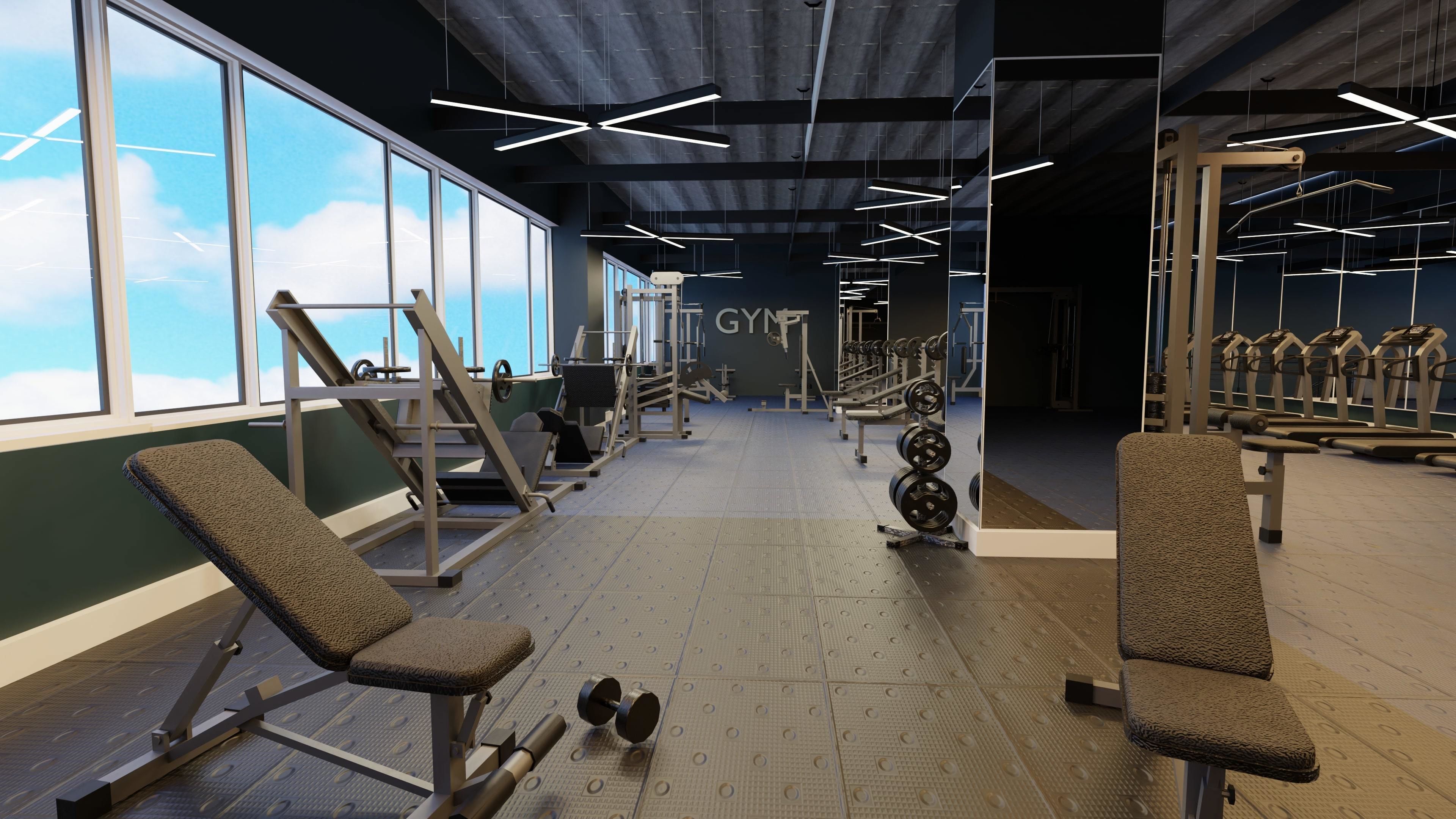 realistic GYM model scene - fitness center Low-poly 3D model_2