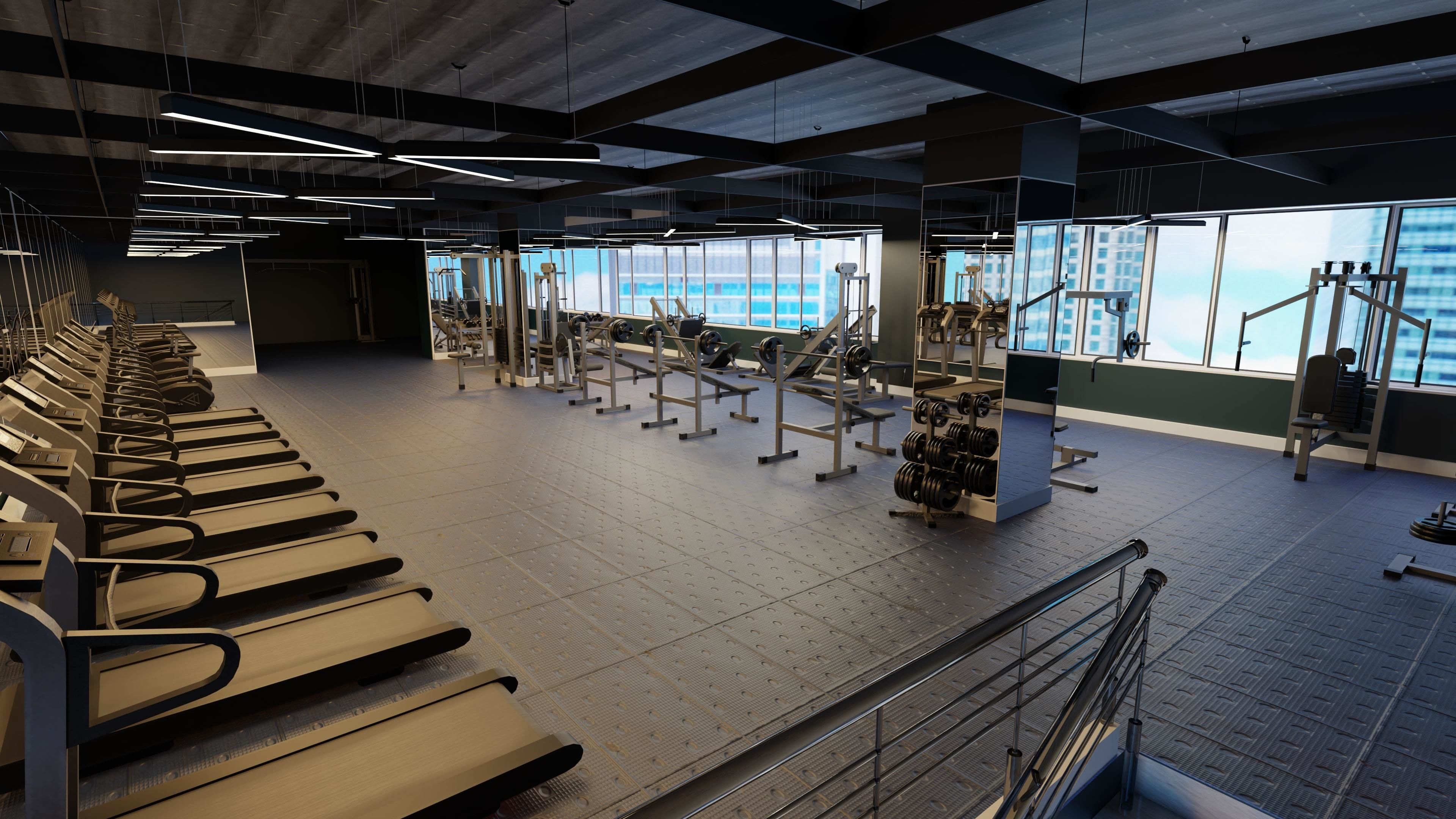 realistic GYM model scene - fitness center Low-poly 3D model_3