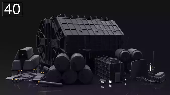 40 SUBD Military Vehicle Kitbash Elements 3D model