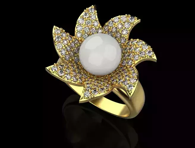 floral ring with pearls and precious stones