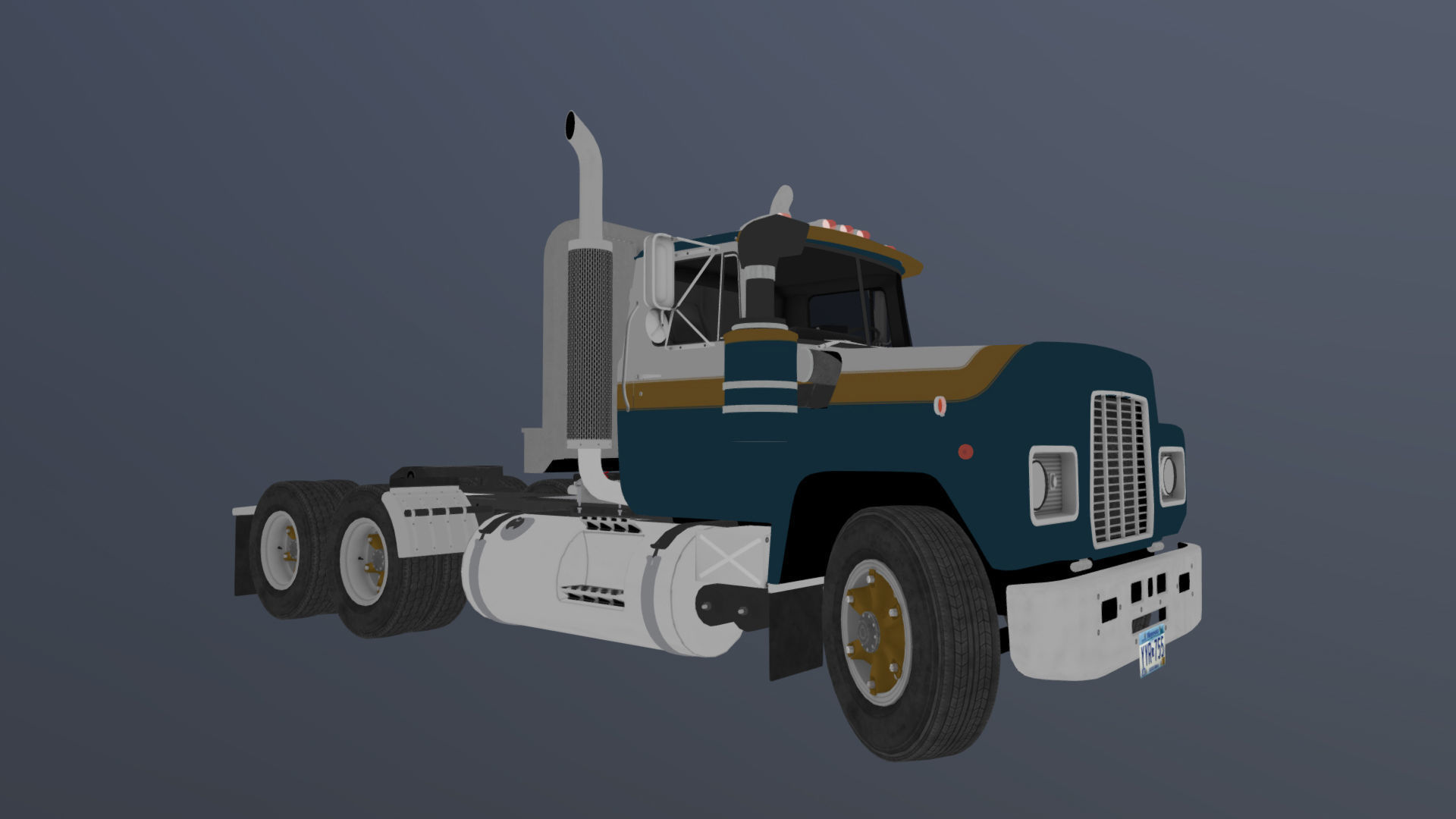 Classic semitruck Low-poly 3D model_35