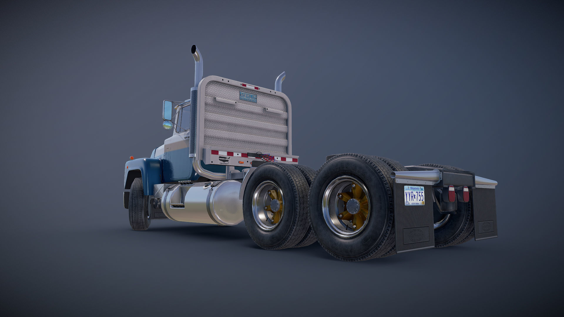 Classic semitruck Low-poly 3D model_23