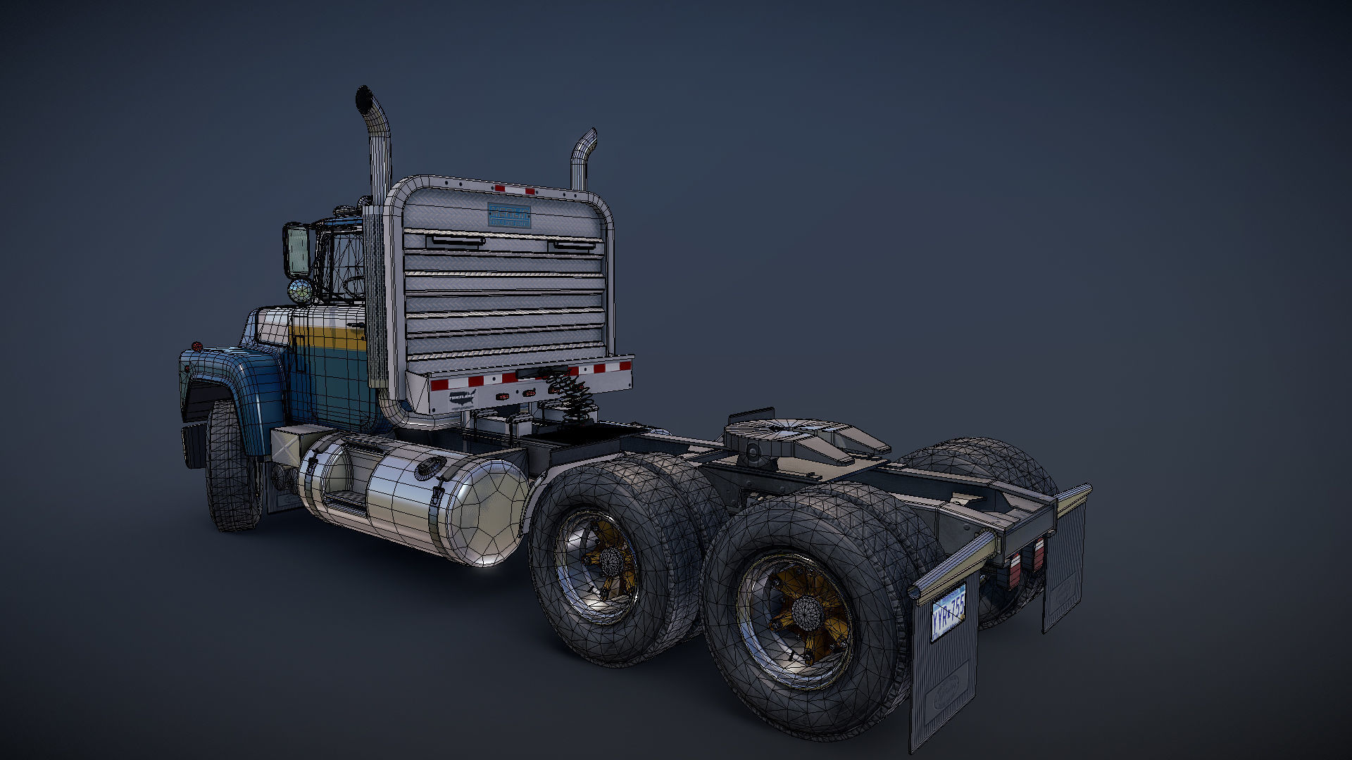 Classic semitruck Low-poly 3D model_28