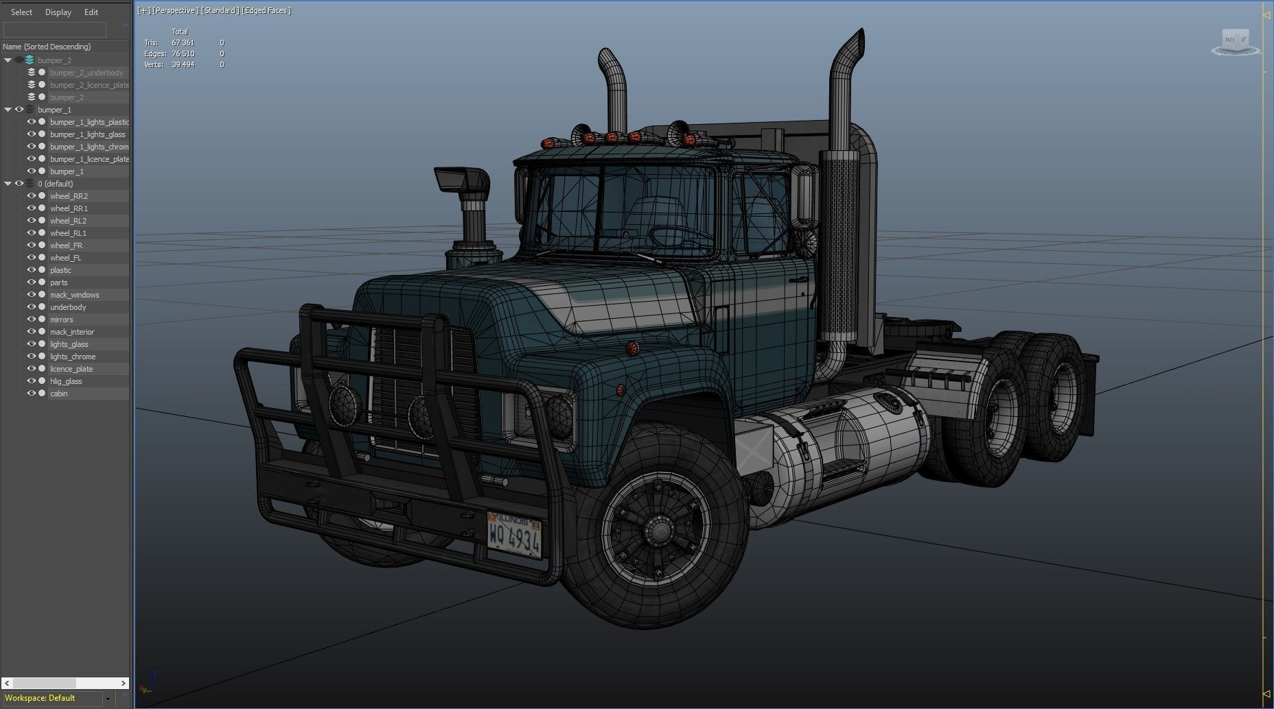 Classic semitruck Low-poly 3D model_37
