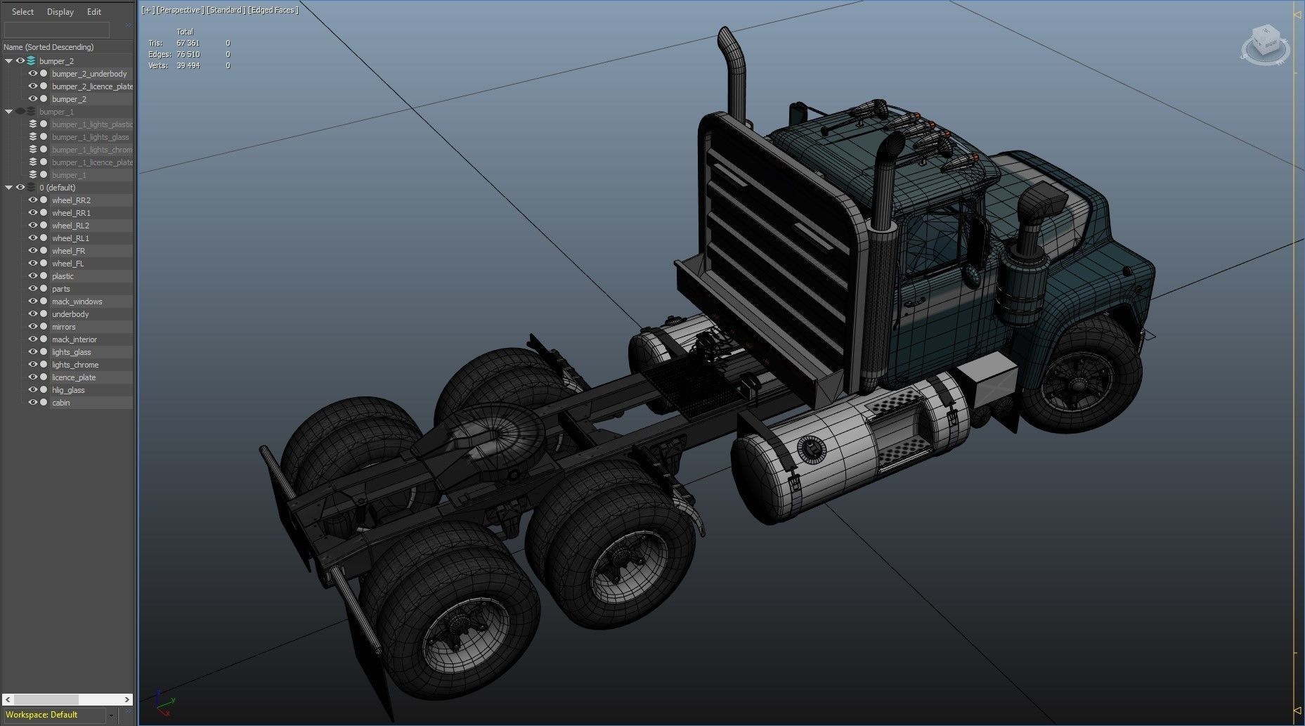 Classic semitruck Low-poly 3D model_39