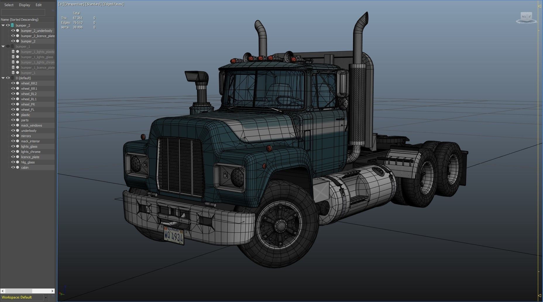Classic semitruck Low-poly 3D model_38