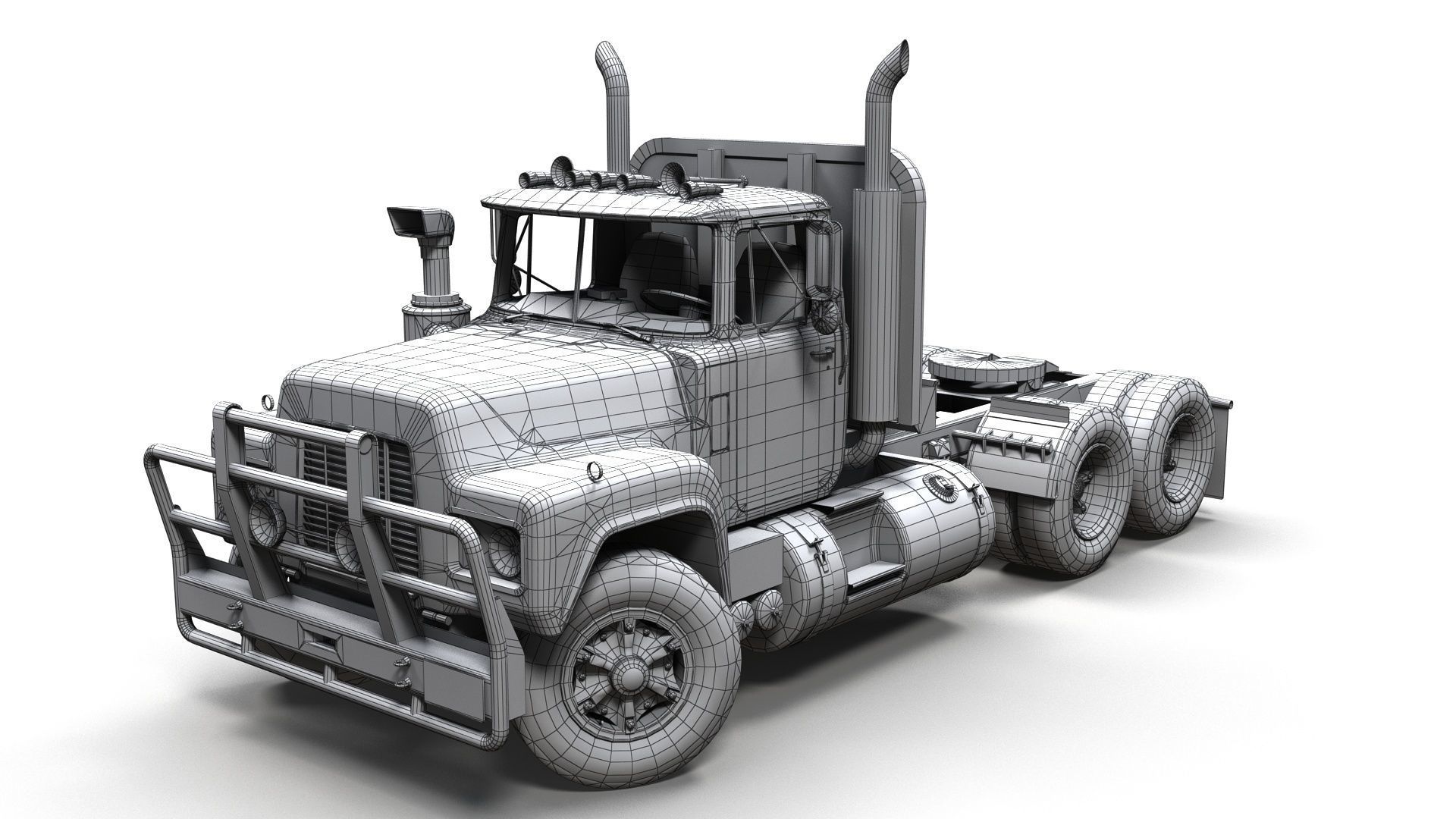 Classic semitruck Low-poly 3D model_10