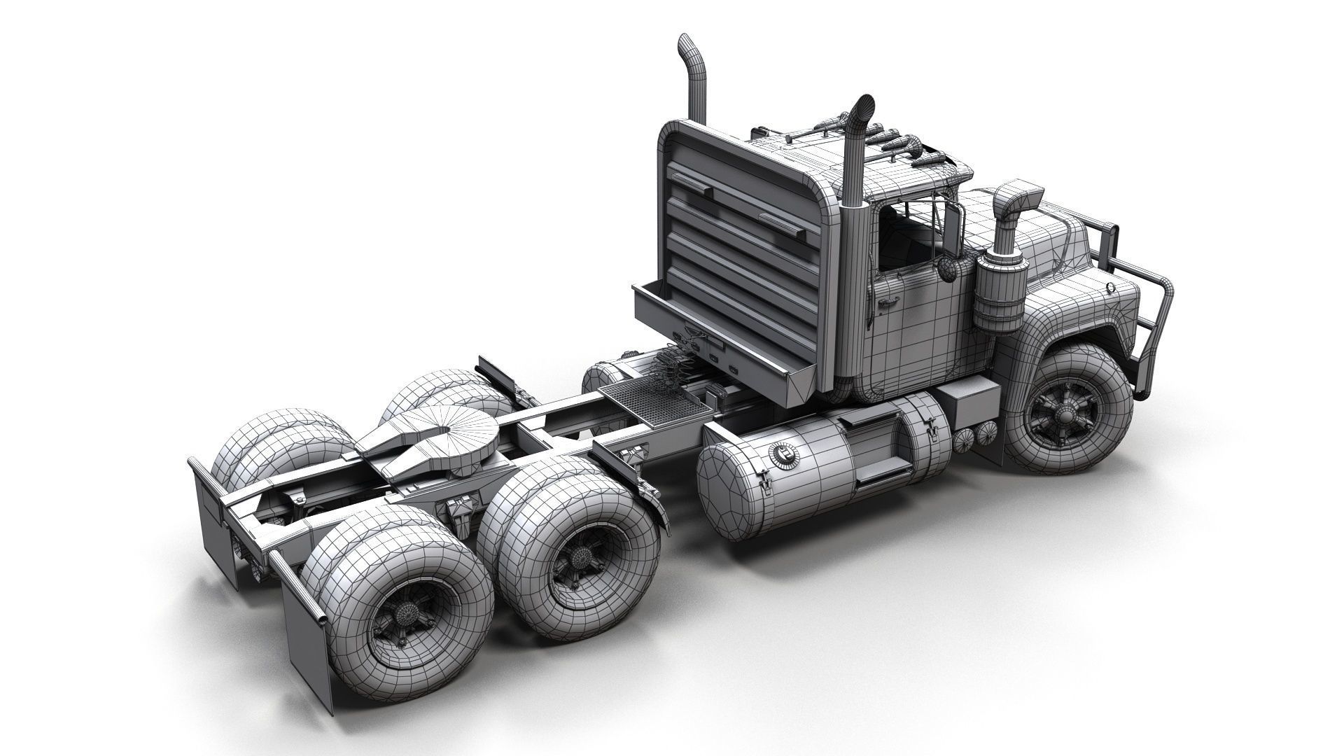 Classic semitruck Low-poly 3D model_11