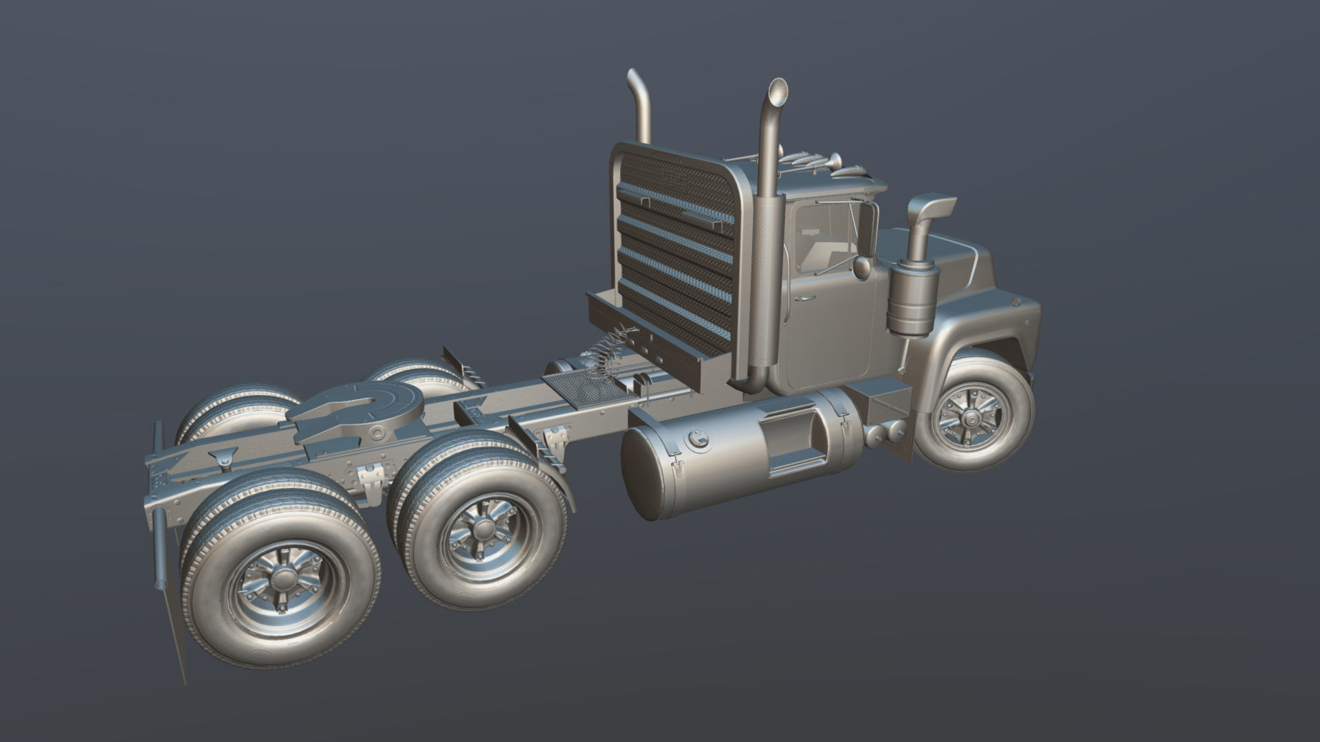 Classic semitruck Low-poly 3D model_32