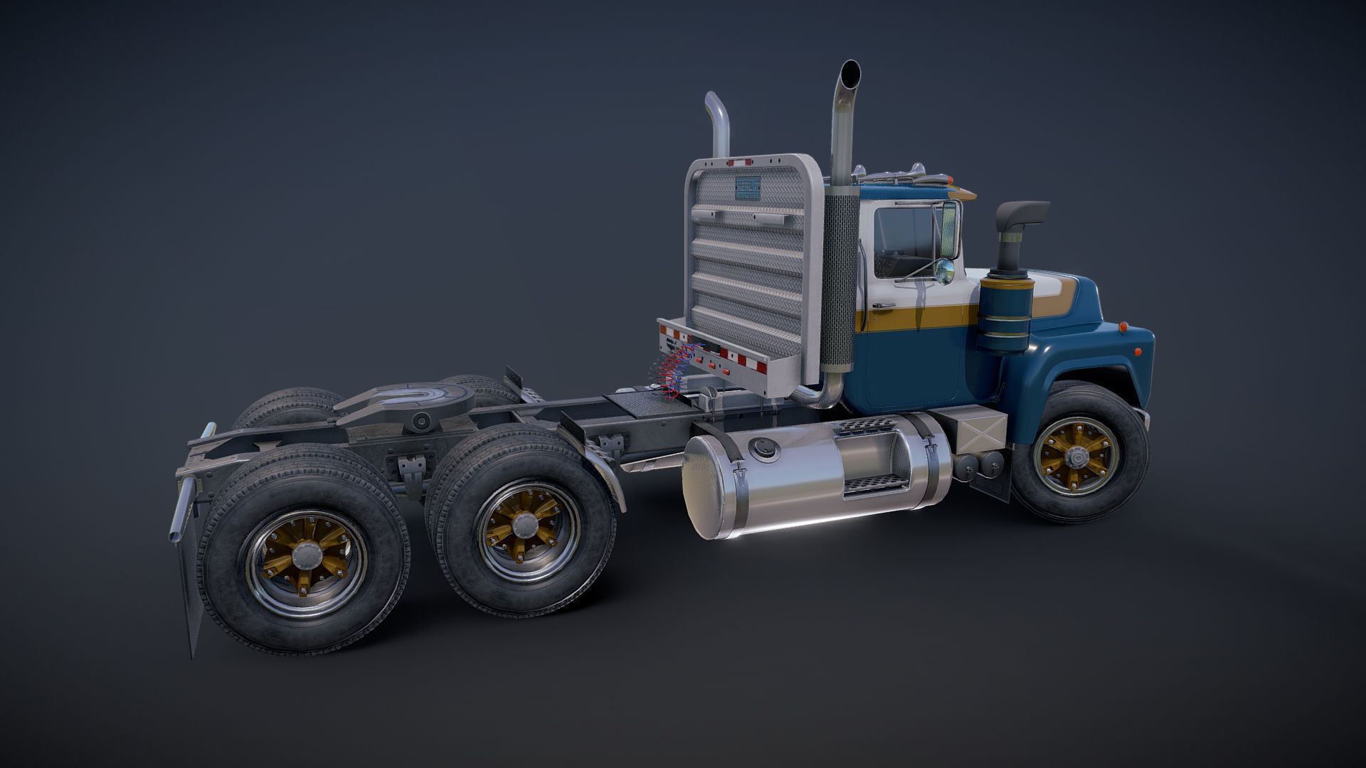 Classic semitruck Low-poly 3D model_19