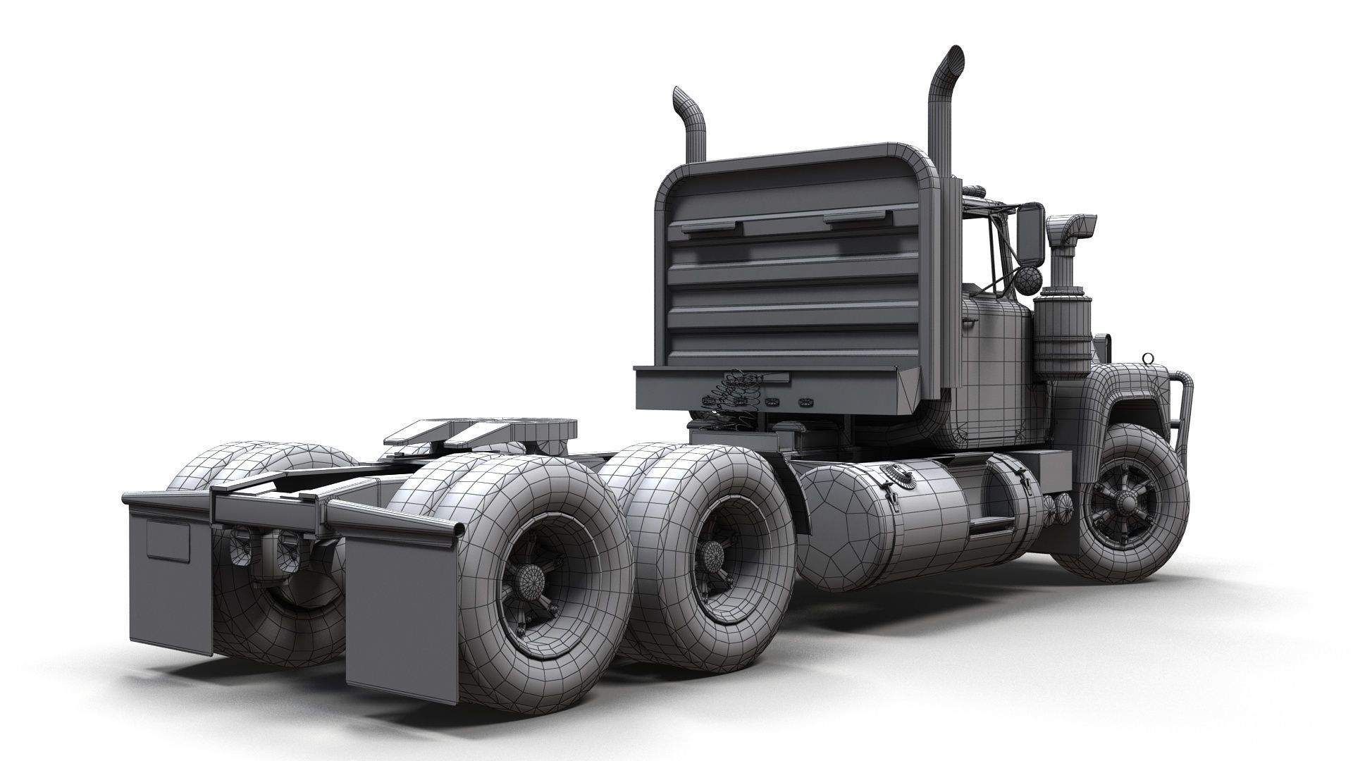 Classic semitruck Low-poly 3D model_15